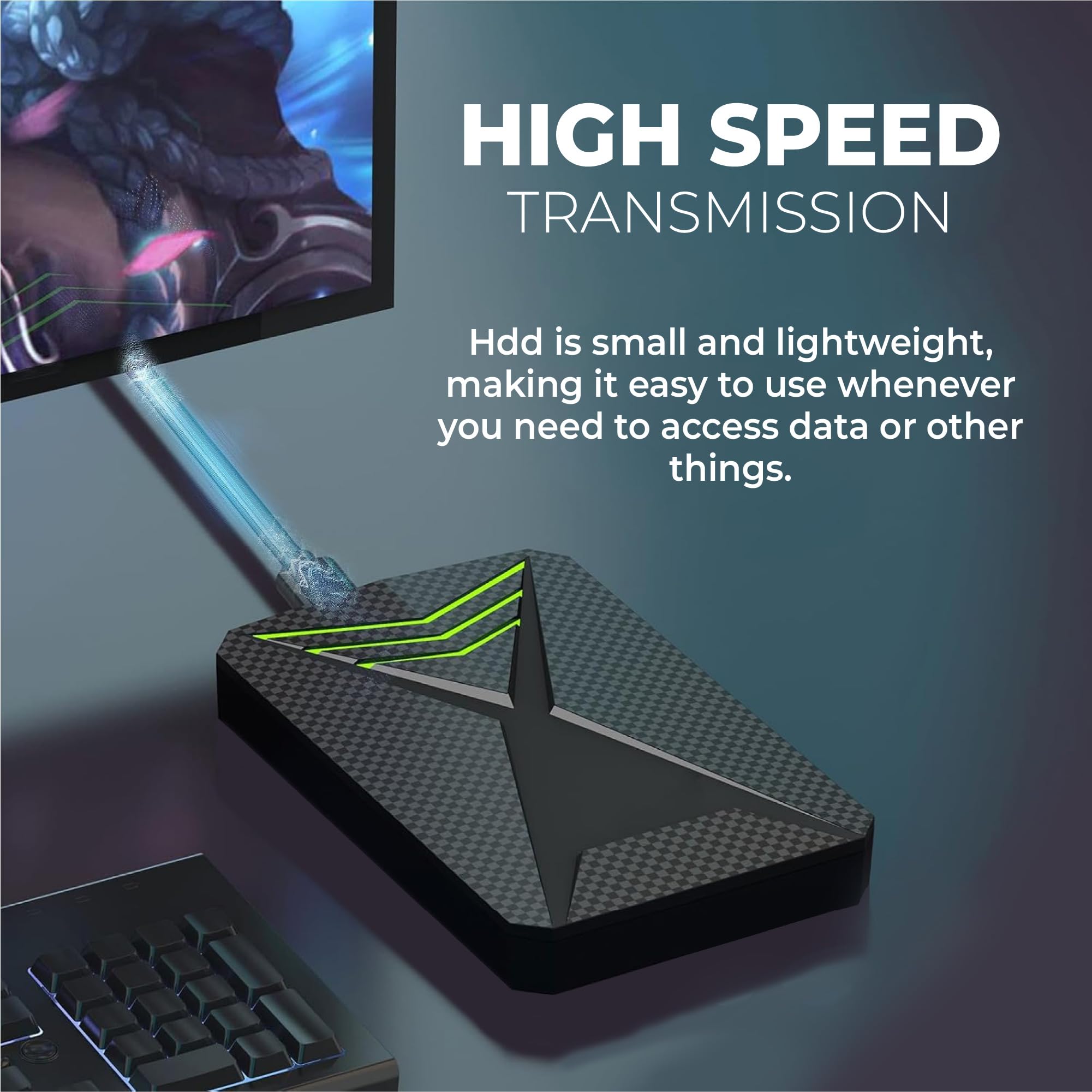 Hard disk esterno portatile USB 3.0 da 500 GB, con luce RGB, trasferimento dati ad alta velocità, compatibile con PS3, PS4, PS5, desktop, laptop, console di gioco e altro