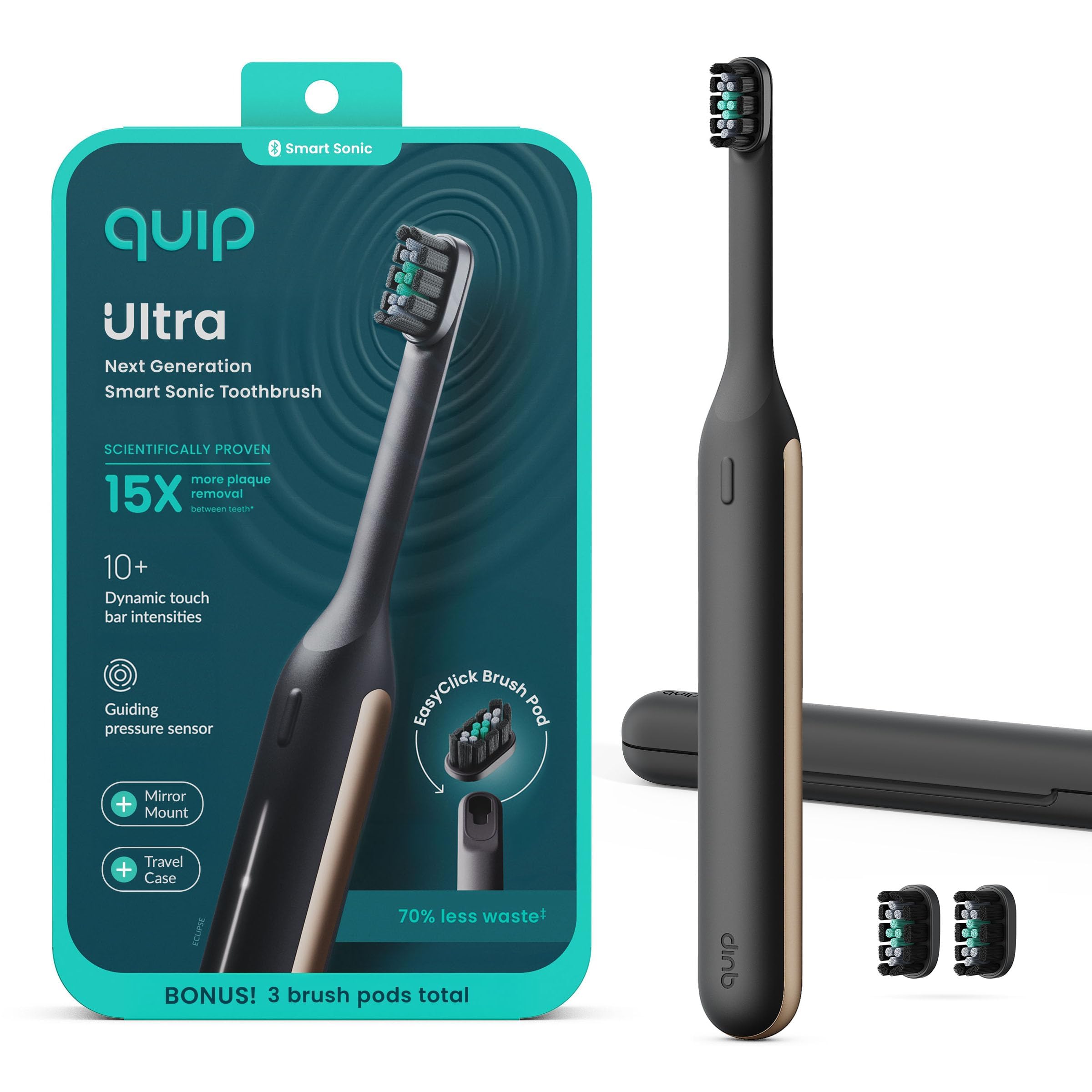 Photo 1 of Quip Ultra Next Generation Smart Toothbrush - Timed Electric Toothbrush with Case - Replaceable Brush Head, Soft Bristles, Silicone Handle, 30-Day Battery Life - Travel Toothbrush - Eclipse