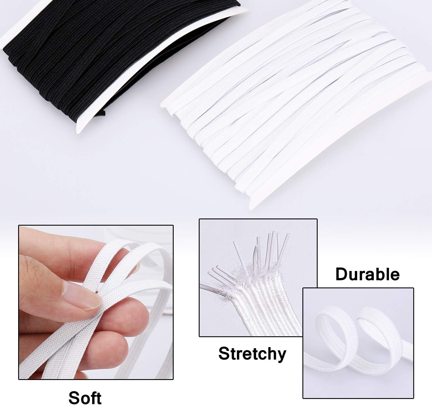 10 Yard White Elastic Sewing Braids Band for Mask,1/4 Inch Earloop Elastic String/Band/Rope, 6mm Flat Stretch Knit Elastic Cord for Mask/Sewing/Wigs/Hair/DIY/Crafts/Bedspread