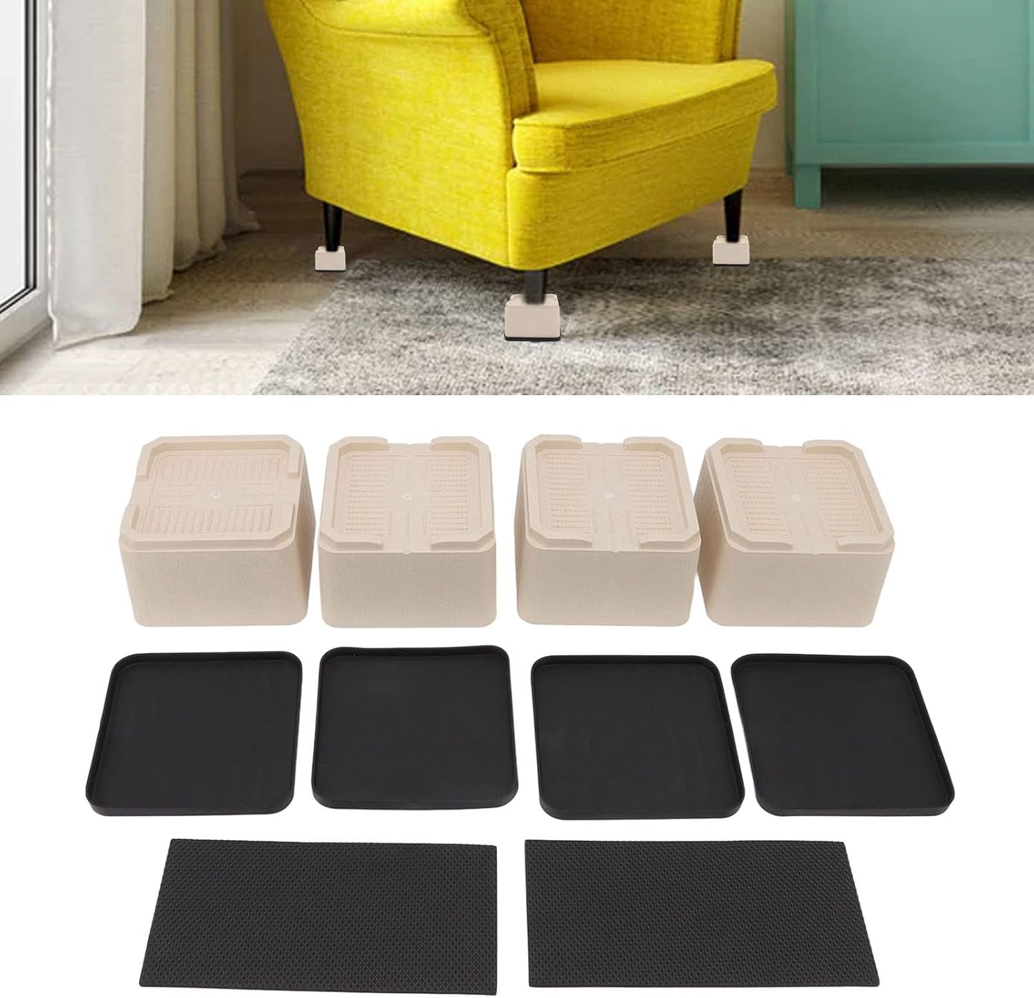 Bed Risers for Storage Space | Robust 2200 LBS Support with Grip - Enhancing Rubber Pads | Furniture Lifts for Beds/Sofas/Tables | 4 Pack Plastic Bed Frame Risers