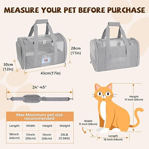 Miniatura 3 de Transportador de gatos, transportador para perros pequeños y gatos medianos, bolsa de viaje para mascotas, cachorros de hasta 15 libras, aprobado