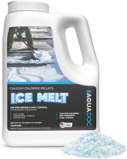 AquaDoc Ice Melt Safe for Concrete - 8lb - Snow Salt & Rock Salt for Snow Alternative - Calcium Chloride Ice Melt for Driveway & Sidewalk Effective at -25°F - Made in USA