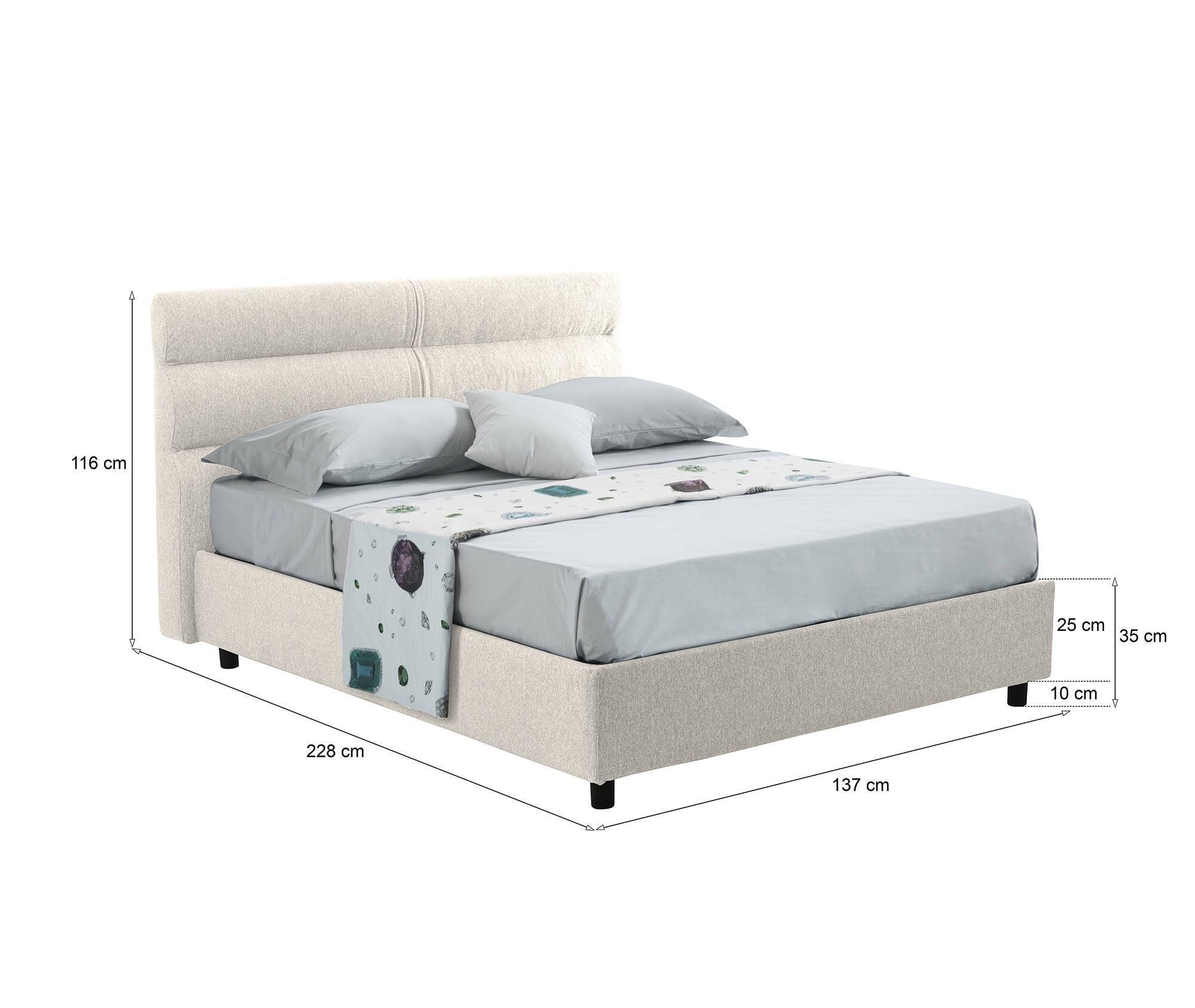 Dmora Cama de Plaza y Media Taddea Beige desenfundable contenedor, tamaño colchón 120 x 200 cm, Fabricado en Italia