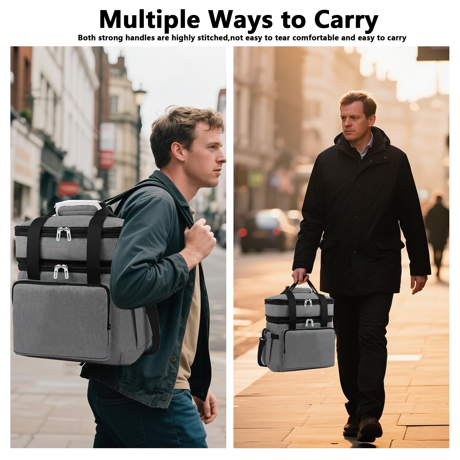 18 l Lunchbox für Herren, doppelstöckige Lunchtasche, weiche Kühltasche mit hartem Futter, isolierte Picknicktasche, auslaufsicher, mit Schultergurt, für Strand/Picknick/Reisen/Camping/Grillen