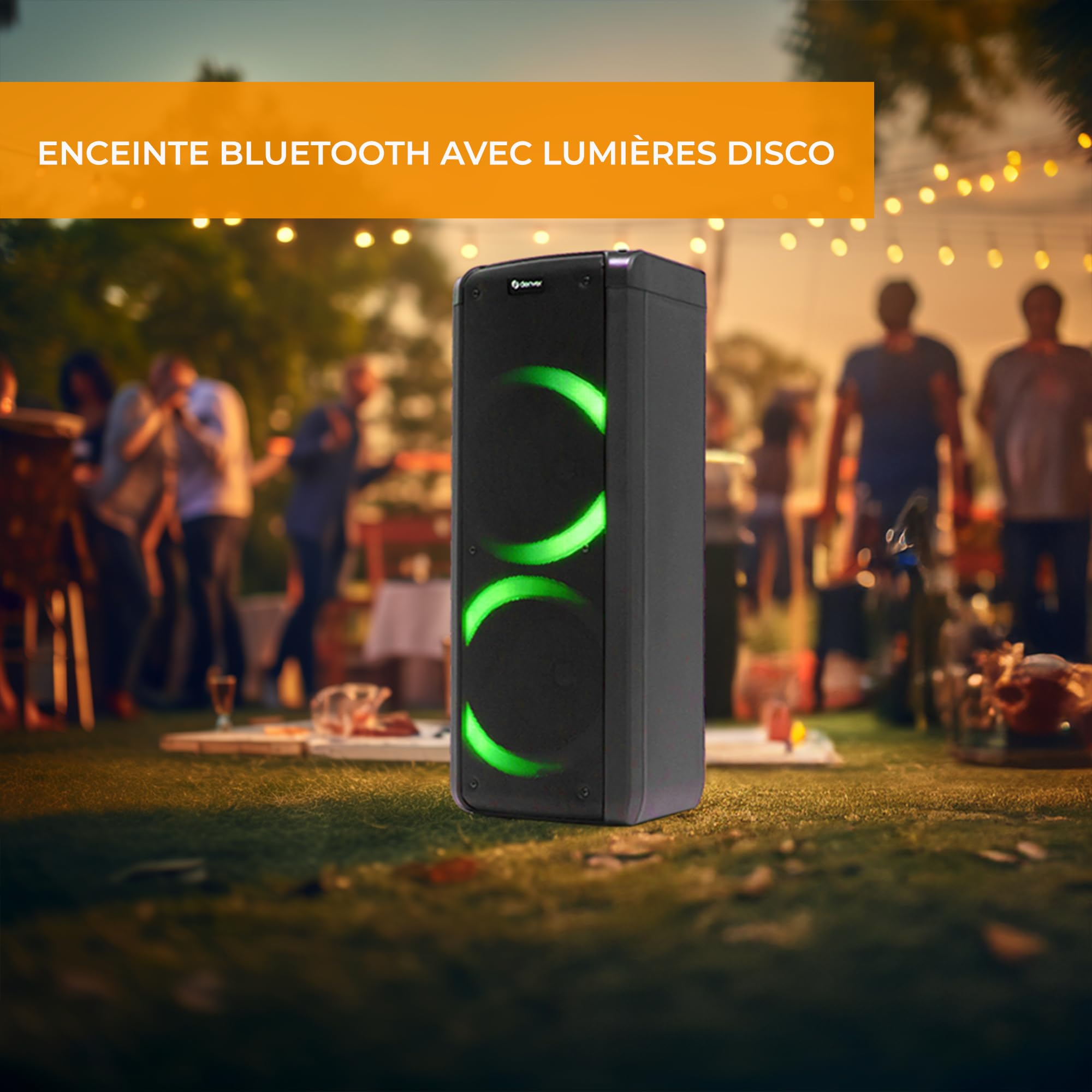 Denver Party-Speaker BPS-352 mit Bluetooth, Party-Lautsprecher, Karaoke | Karaoke Box mit Mikrofon, LED Lichteffekt, TWS Stereo Kopplung, 2x 6,5 Zoll Woofer, USB, MicroSD, AUX, Akku