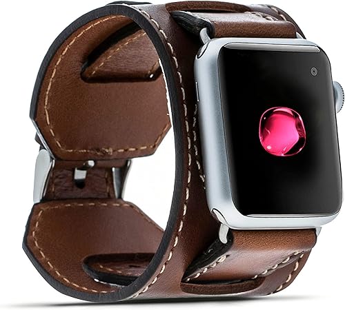 VENOULT Brown iWatch Series 8 Compatible Apple Classic Watch Cuff Bands for Man or Women 45mm, 44mm, 41mm, 40mm, Series 8-1 Dark Brown Genuine