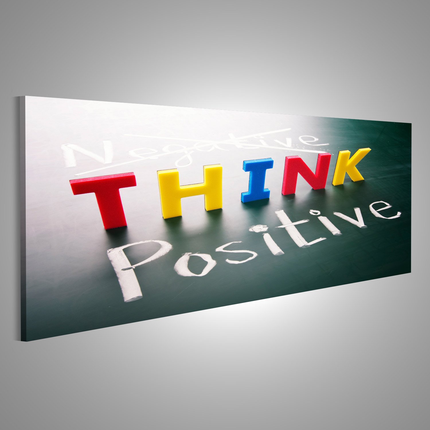 Quadro moderno Pensare positivo pensare, parole colorate, non negative positive sulla lavagna Stampa su tela - Quadro x poltrone salotto cucina mobili ufficio casa - fotografica formato XXL