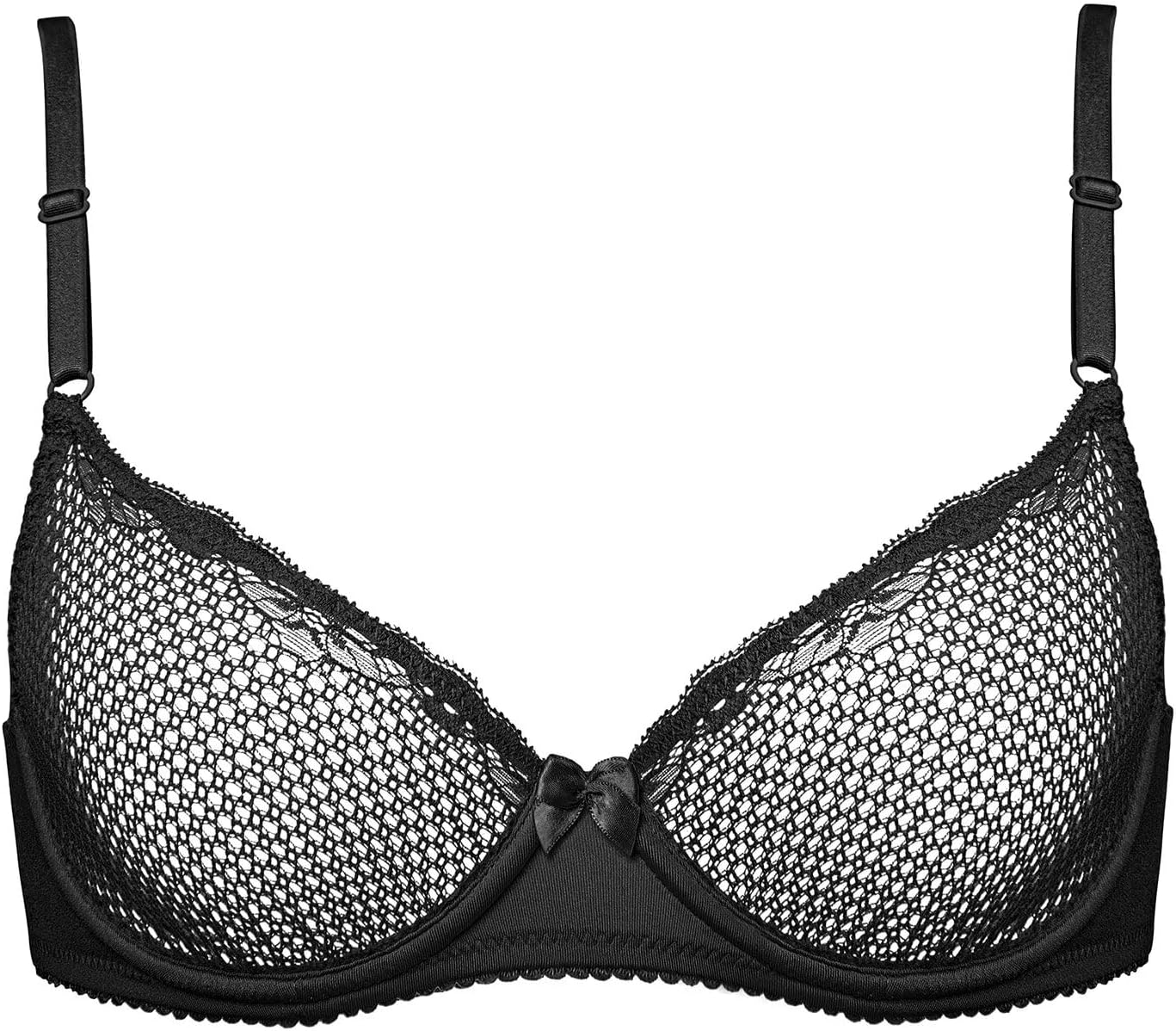 Deyllo Women's Sexy Lace Balconette Bra See Through Demi Unlined Bras Mesh Sheer Underwire - Image 3