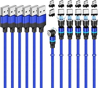 Magnetic Charging Cable (6-Pack,1.6+3.3+3.3+6.6+6.6+10ft) 540° Rotation Magnet Phone Charger USB C Cable 3A Fast Charging Magnetic Charger Cable with LED Light for Micro USB Type C Device