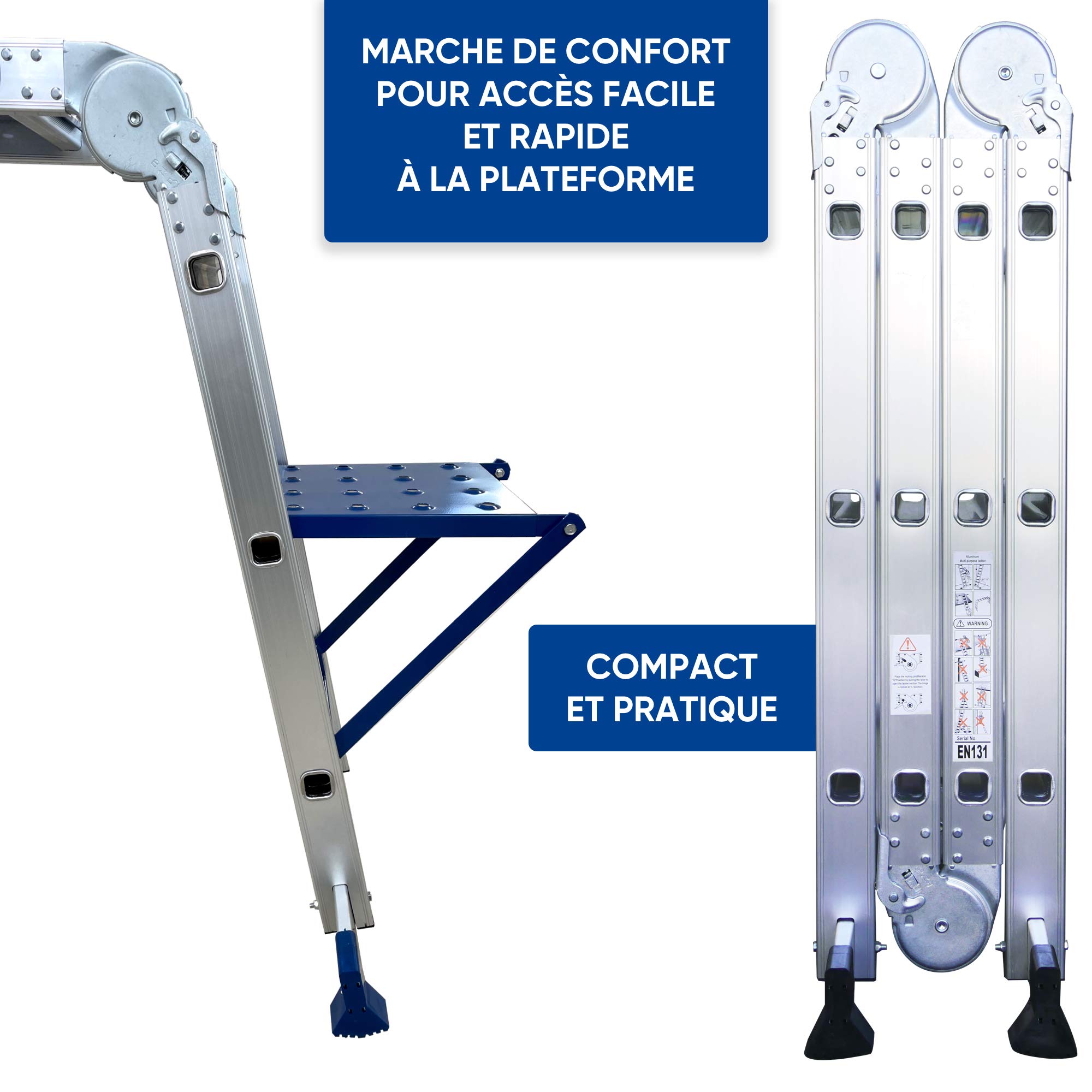 KELI - Echelle articulée 3,5m Multifonctions,Multi-Position,Plateforme,Fabriqué en Alu, Qualité Professionnelle, Marche d'accès Confort, Certifiée à 150kg, EN131 CE