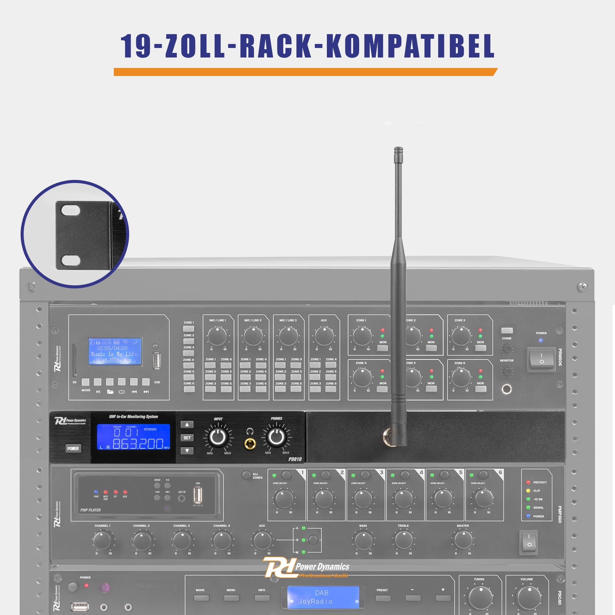 Power Dynamics PD810 Sender und Taschenempfänger Bodypack, 50m Reichweite, In Ear Monitor System UHF, In Ear Monitoring Drahtlosanlage, Schwarz
