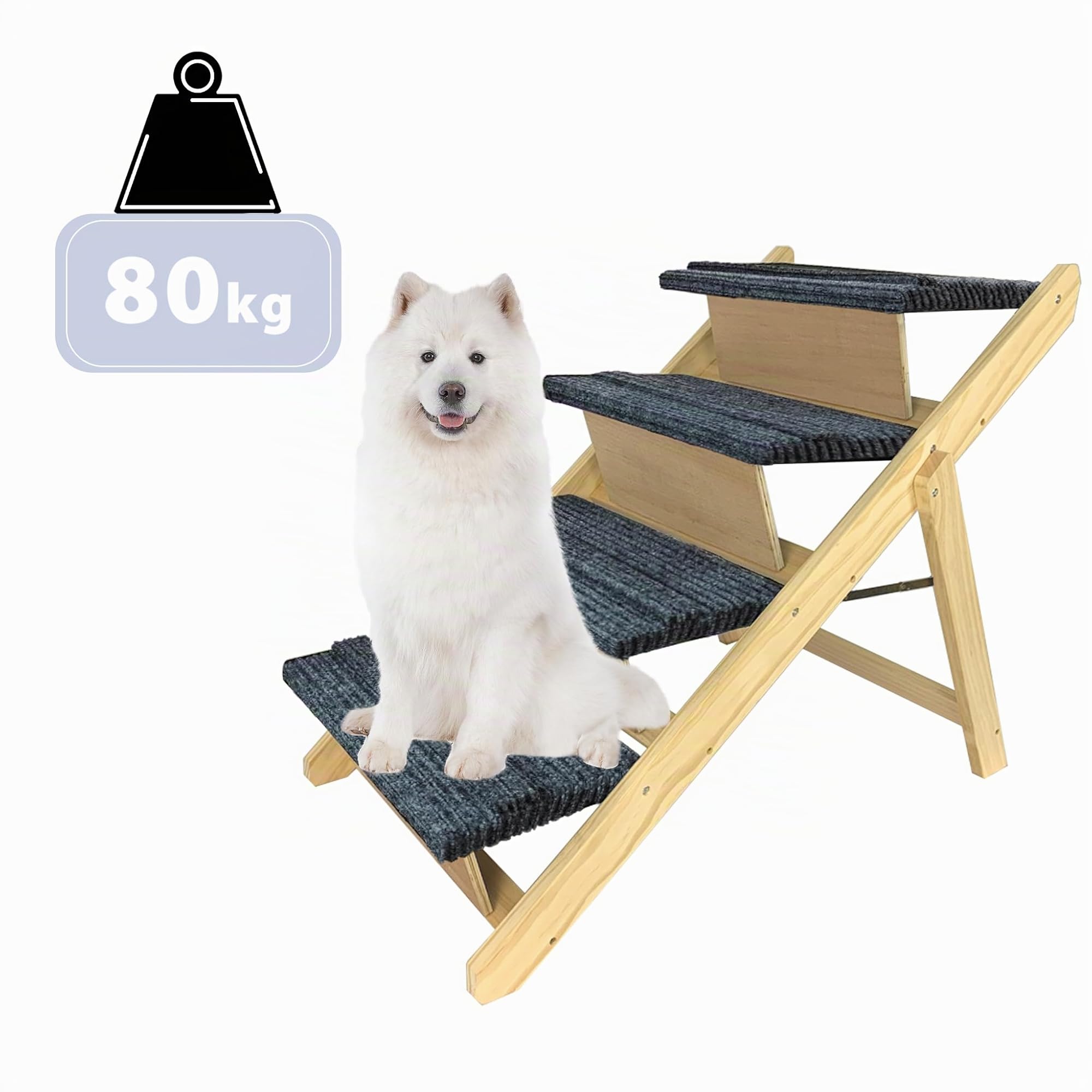 LZQ Escalier 2 en 1 pour chien - Pliable - Pour petits chiens et chats - Échelle portable en bois - Avec tapis antidérapant - Pour lit, canapé, jusqu'à 80 kg