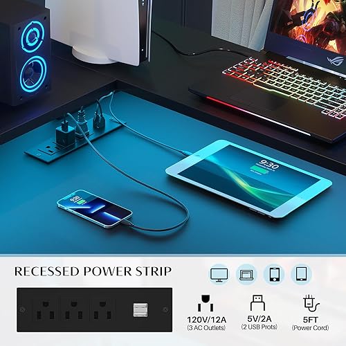 Miniatura 5 de Hyomdeck Escritorio en forma de L, escritorio reversible en forma de L con cajón de archivos, escritorio de esquina para escritura de juegos,