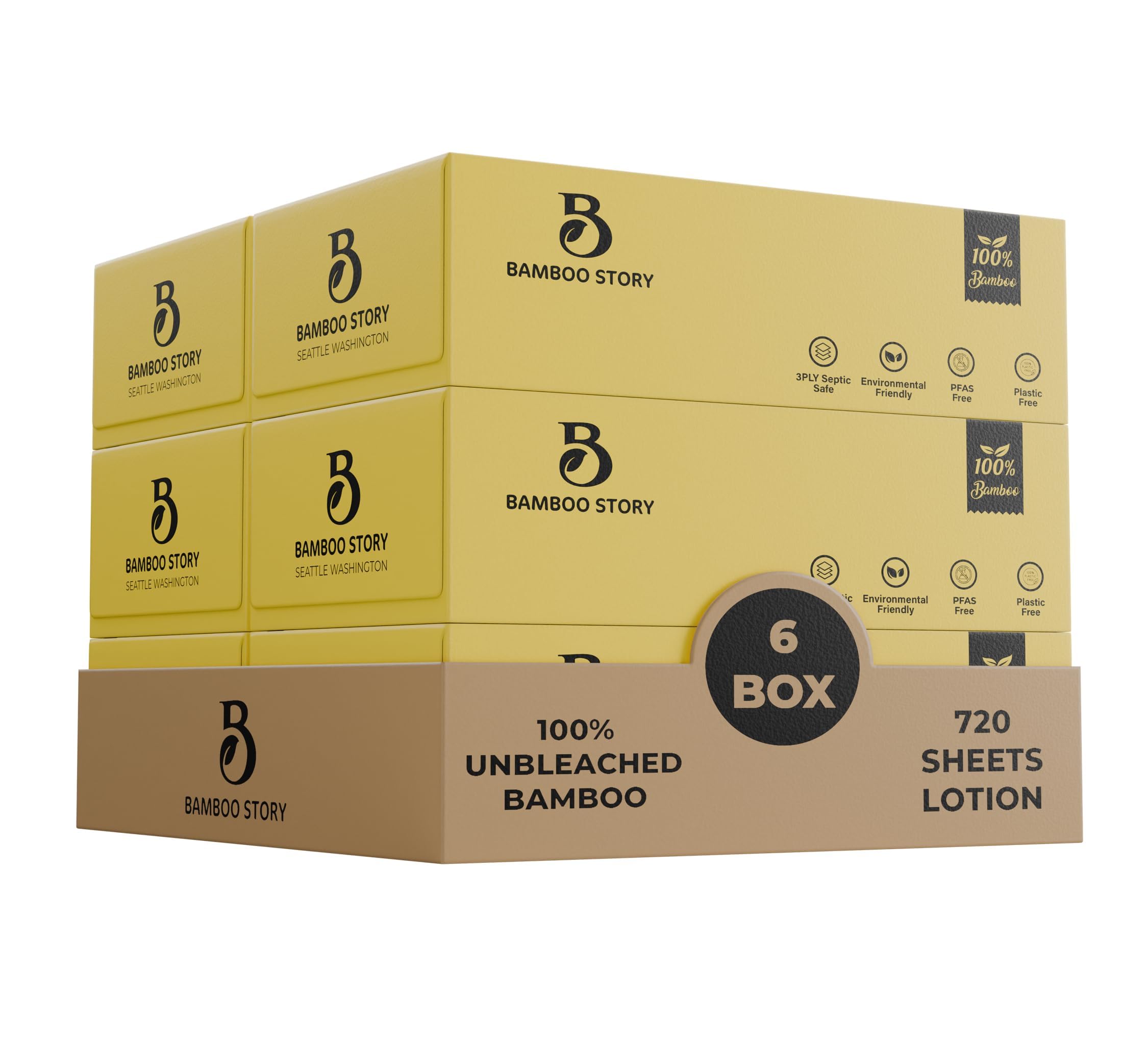 Bamboo Lotion Facial Tissue, Unbleached, PFAs Free, 6 Box 3PLY & 720 Sheets, FSC Certified, Eco Friendly, Biodegradable, Chemical Free, Plastic Free,