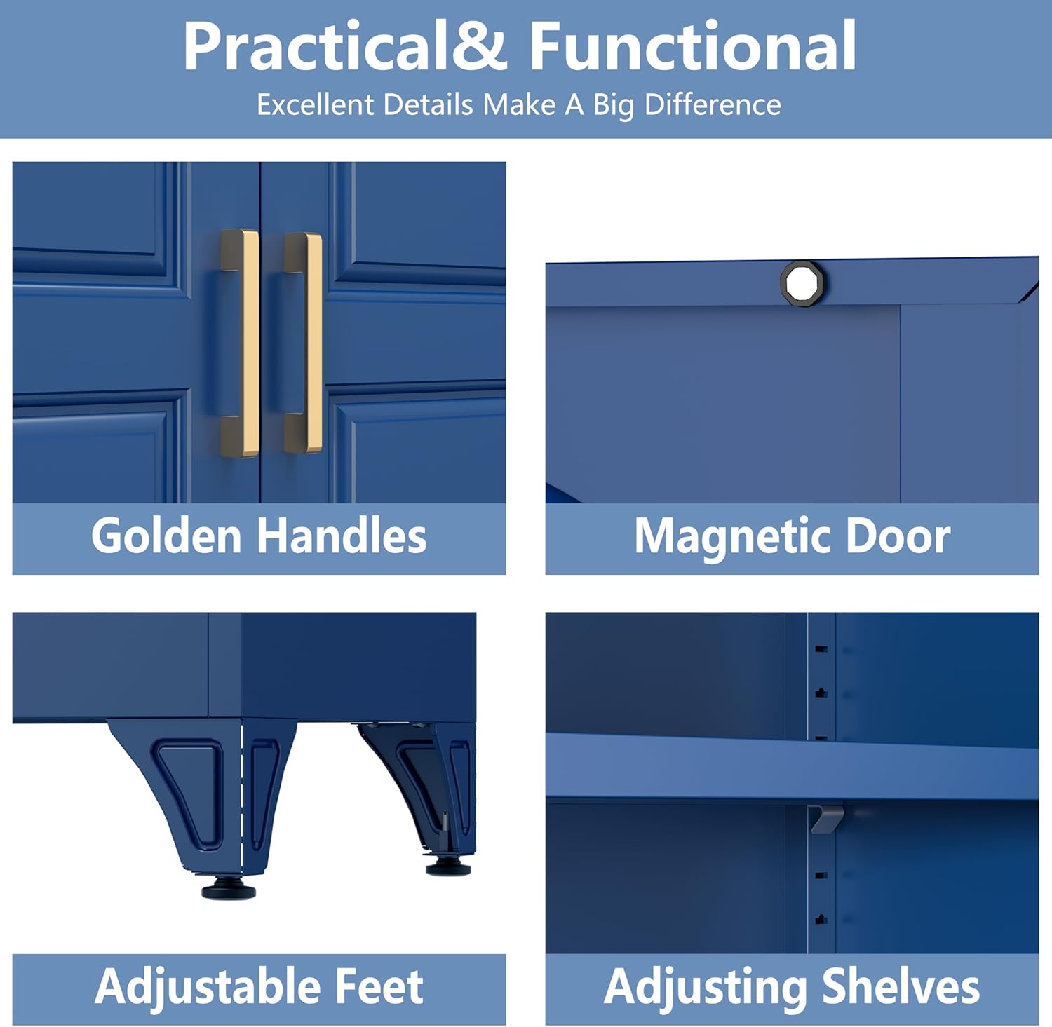 Metal Storage Cabinet,75" Tall Kitchen Pantry Storage Cabinet with Doors and Adjustable Shelves, Blue Metal Pantry Cabinets with Drawer, Large Cupboard for Kitchen, Dining Living Room