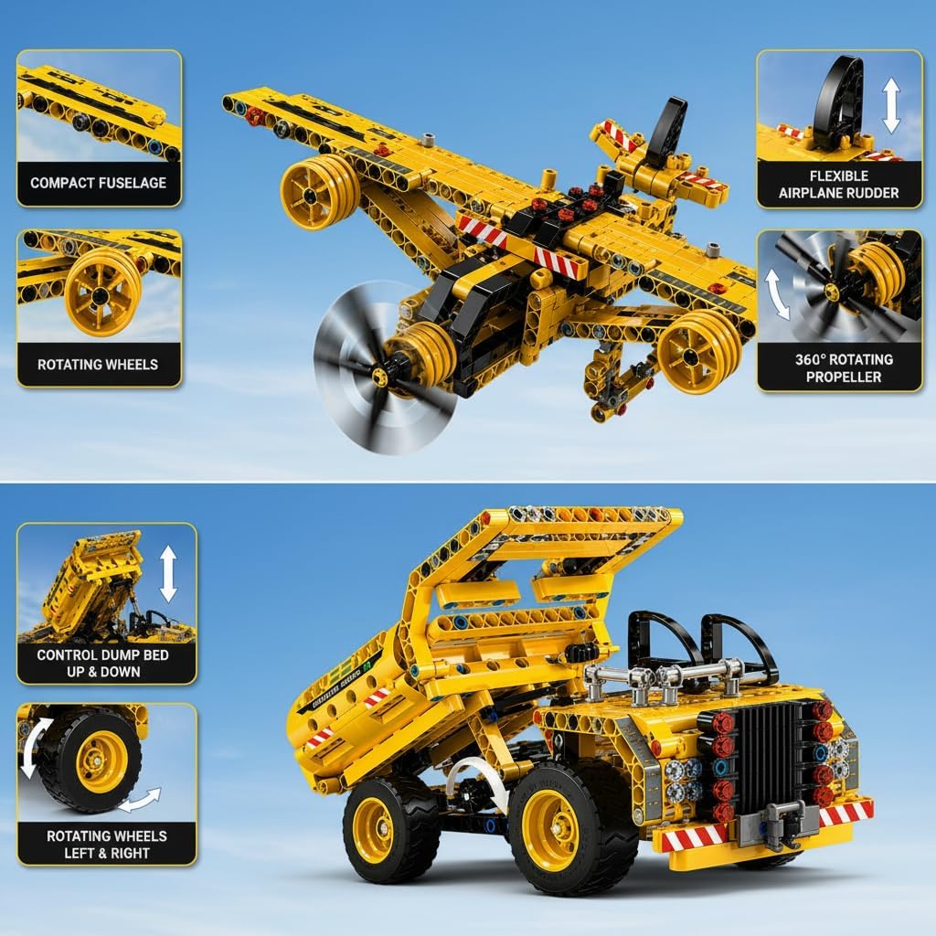 Kididdo STEM Building Toy for Boys 8-12 Build a Dump Truck or Airplane 2 in 1 Construction Engineering Kit (361 Pcs) Educational STEM Toy Set for Kids Popular Gift for Boys Ages 6-12 + Years Old