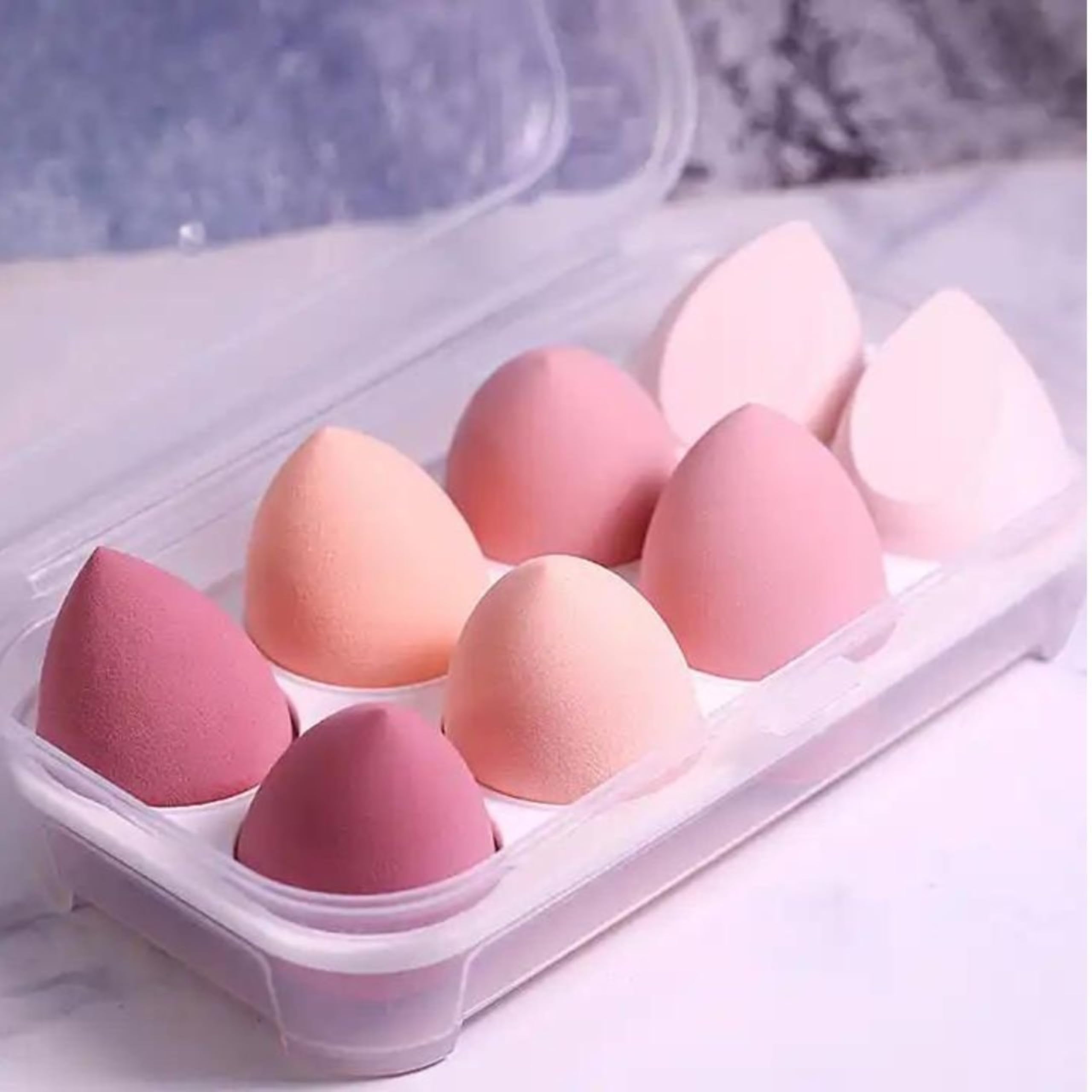 Veers8-Piece Makeup Sponge Set - Beauty Blender Sponges - Egg Shape - Non-Latex, Pink - Foundation, BB Cream, Concealer, Powder Applicator