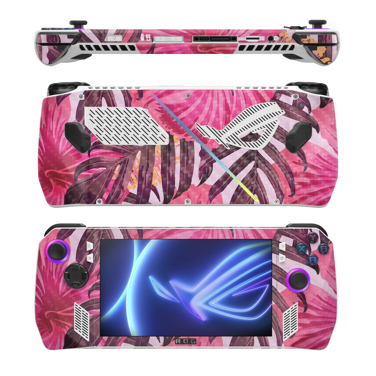 MightySkins Carbon Fiber Skin Compatible with Asus ROG Ally - Tropical Pink | Protective, Durable Textured Carbon Fiber Finish | Easy to Apply