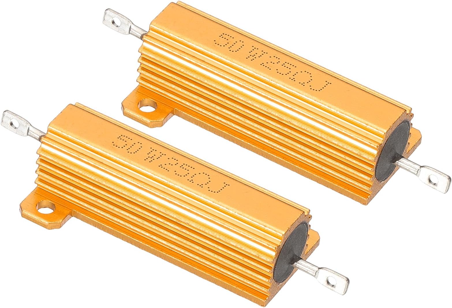 50W 25 Ohm Aluminum Shell Resistor, 2 Pack Aluminum Housing Resistor Housed Case Wirewound Resistors Screw Tap Power Resistor 5% Tolerance, Golden