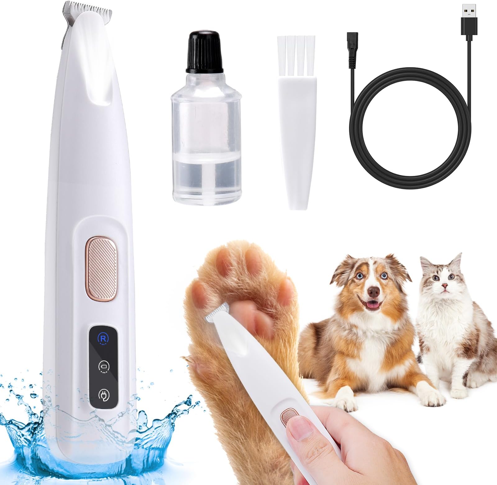 AIERSA Pet Micro Precision Trimmer, LED Lighted Dog Paw Trimmer, Quiet & Waterproof, Electric Paw Clippers for Large/Small Dogs & Cats