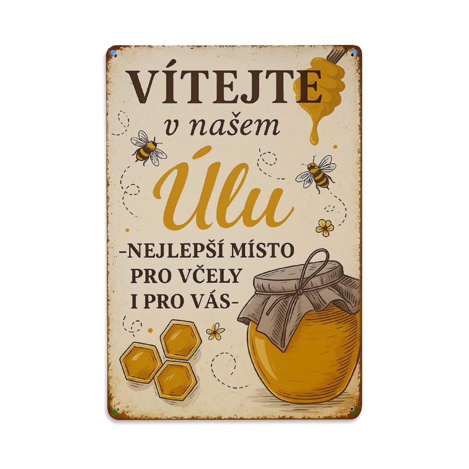 Honey Jar Bees Flowers Hive Retro Metal Tin Sign, Vintage Decor Art Poster for Bar, Home, Man Cave, Kitchen, Laundry Room Gift 8x12Inch