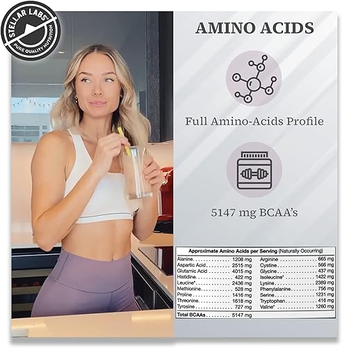 Miniatura 4 de Stellar Labs Proteína de suero en polvo con BCAA y aislado de suero  Certificado bajo en FODMAP, sin OMG, sin gluten, sin soja, bajo en