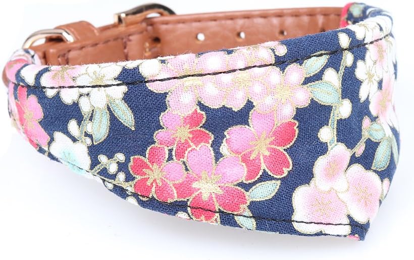 Small Dog Collar Bandana Cute Leather Puppy Bandana Collar for Girl Cat Collar for Kitten Adjustable Metal Buckle,(Extra Small, Blue Floral)