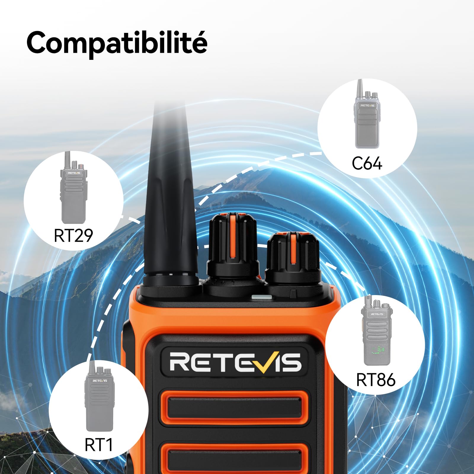 Retevis C66 Talkie Walkie Professionnel, Radio Portative Longue Distance
