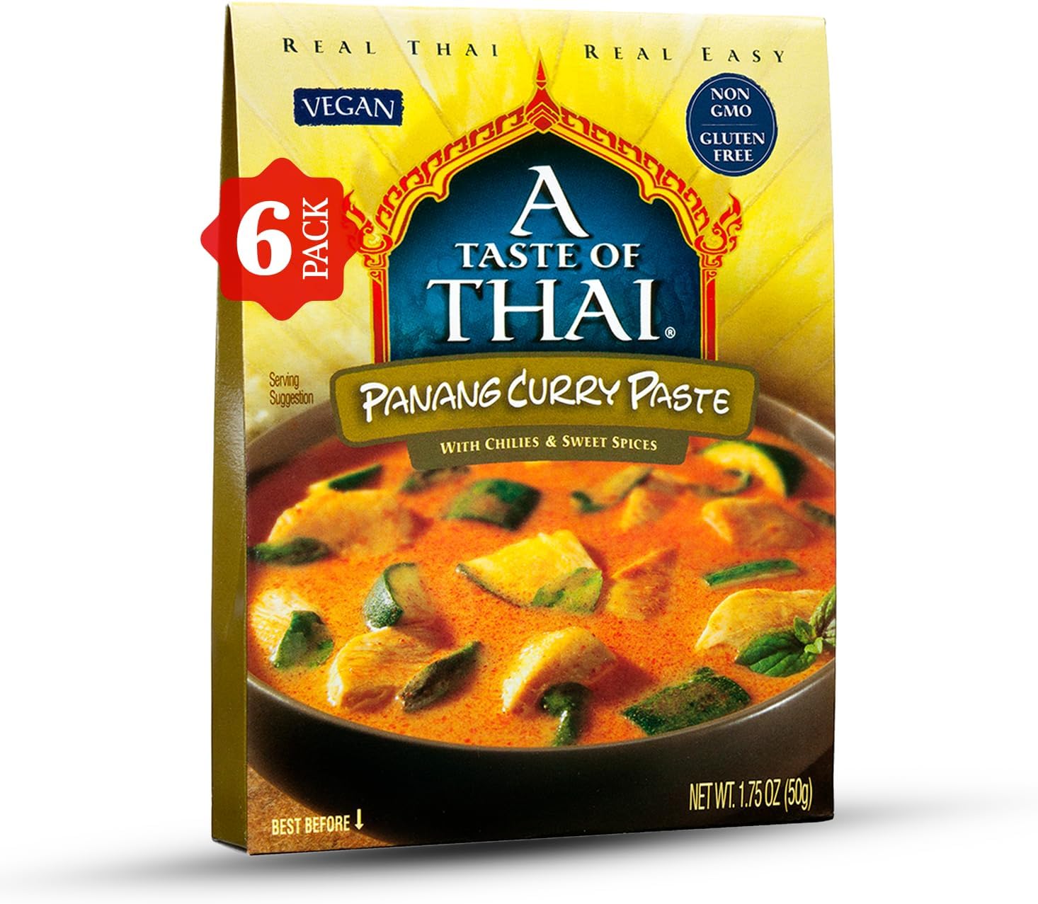 A Taste of Thai Panang Curry Paste โ Authentic & Natural ReadyโtoโUse Thai Curry Paste โ Vegan, GlutenโFree & NonโGMO โ Nutty, Sweet Aromatic Flavor for Curries, StirโFries & Soupโ 1.75 oz (Pack of 6)