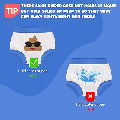 Miniatura 6 de BIG ELEPHANT Pañales de natación para bebé, 3 piezas, reutilizables, ajustables, lavables, impermeables, para niños y niñas, de 6 meses a 5 años