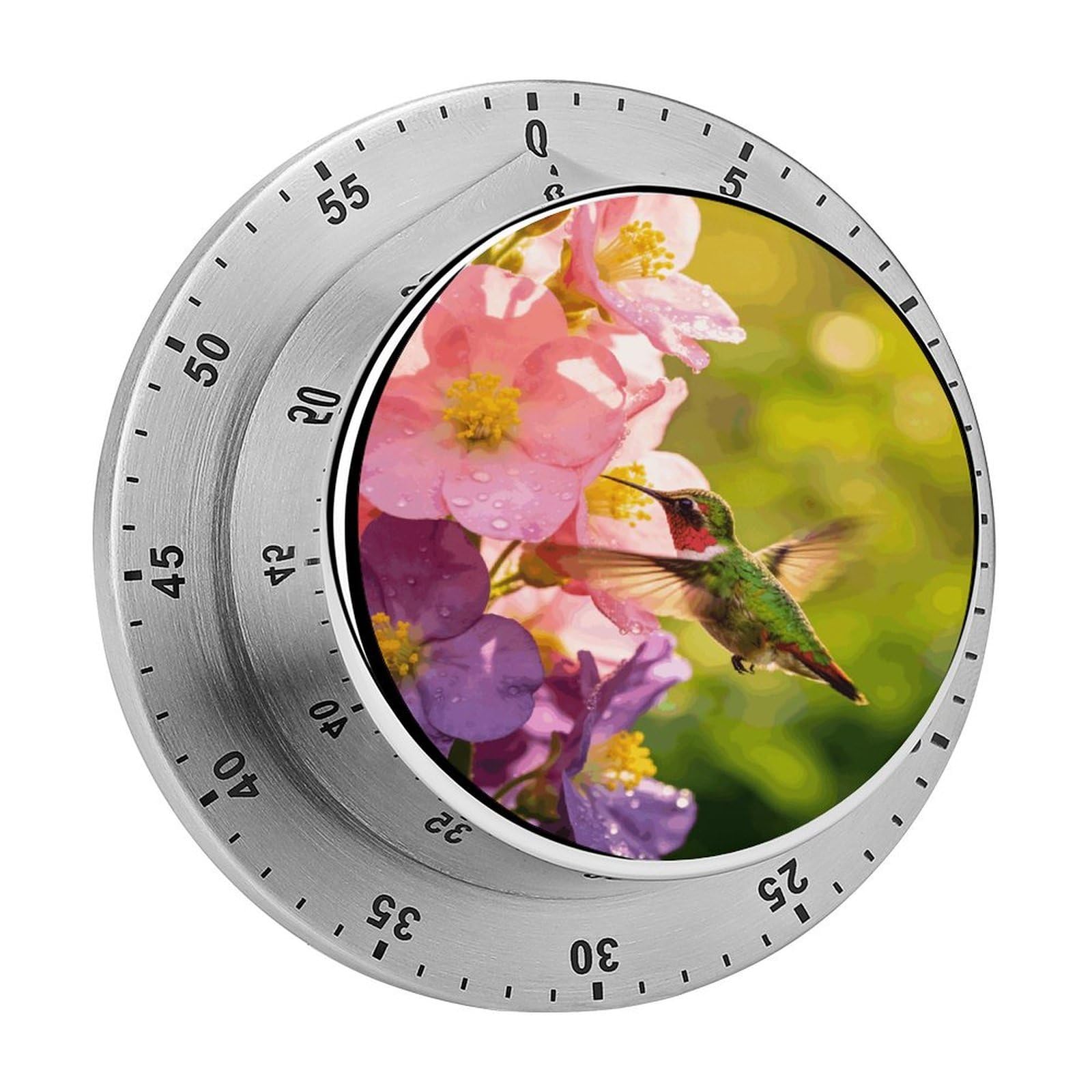Flower Hummingbird Timer Exquisite Stainless Steel Body Desk Visual Timer with Loud Alarm 60-Minute Mechanical Countdown Timers Magnetic Backing Cooking Kitchen Timers for Work