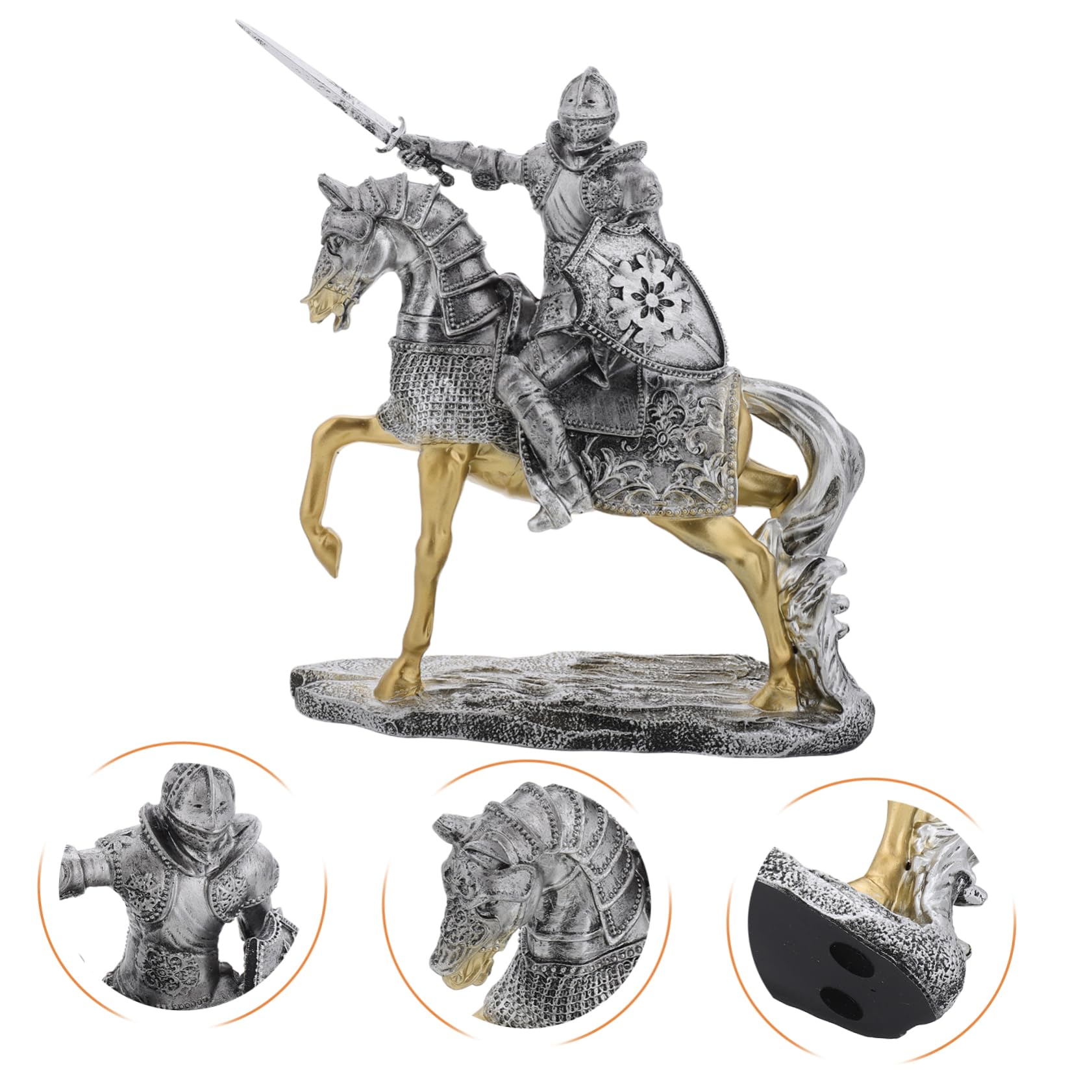 VANZACK Miniatur Ritterstatue Silber aus Kunstharz für Tischdekoration | Vintage Retro Stil, Feine Verarbeitung mit Detailreicher Ausführung, Passend als Büro und Wohnaccessoire