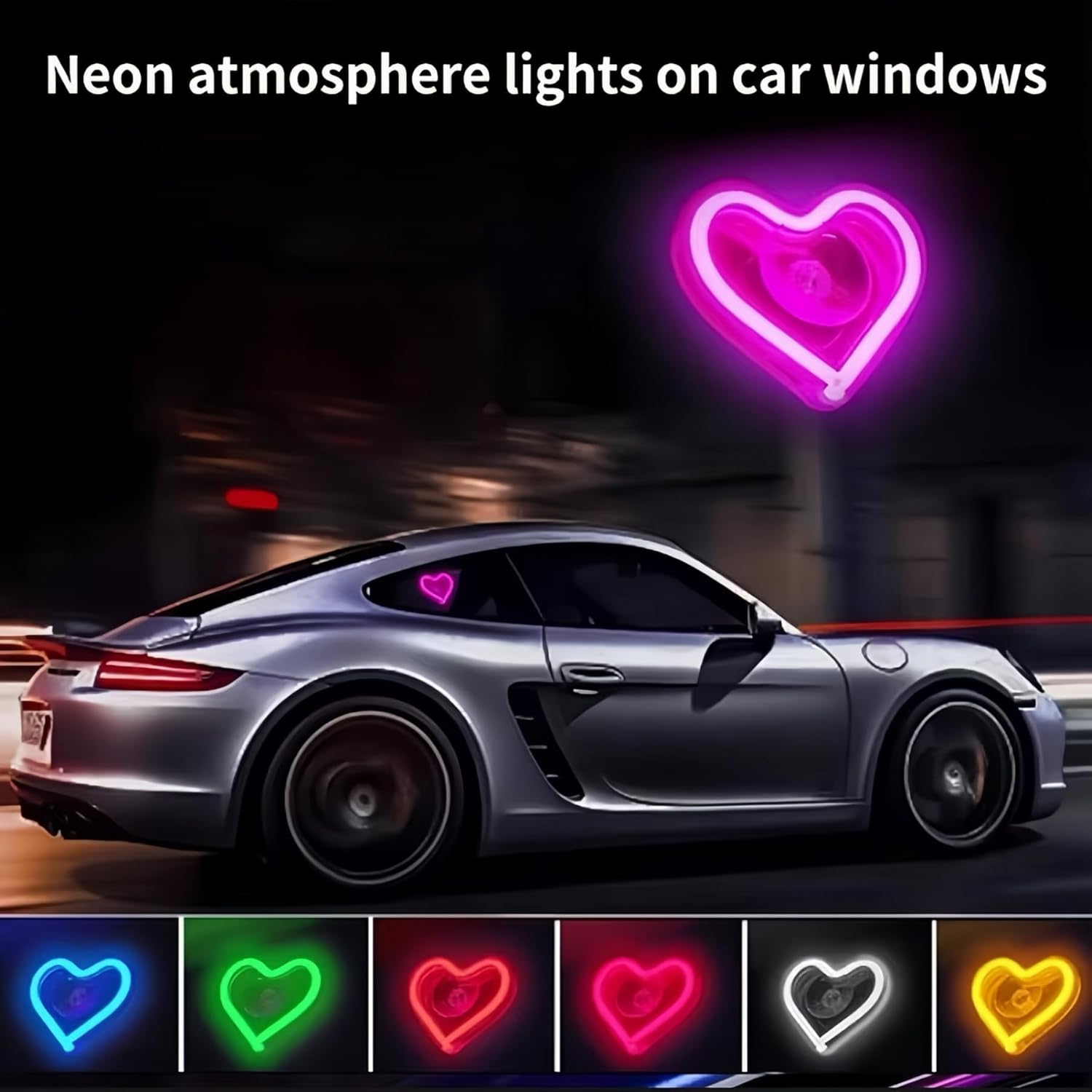 Car Atmosphere Light,2026 Solar Powered Heart-Shaped LED Lamp with Four Colors, Wireless Installation for Night Driving, Shine for Love, Create a Romantic Atmosphere (Four Colors)