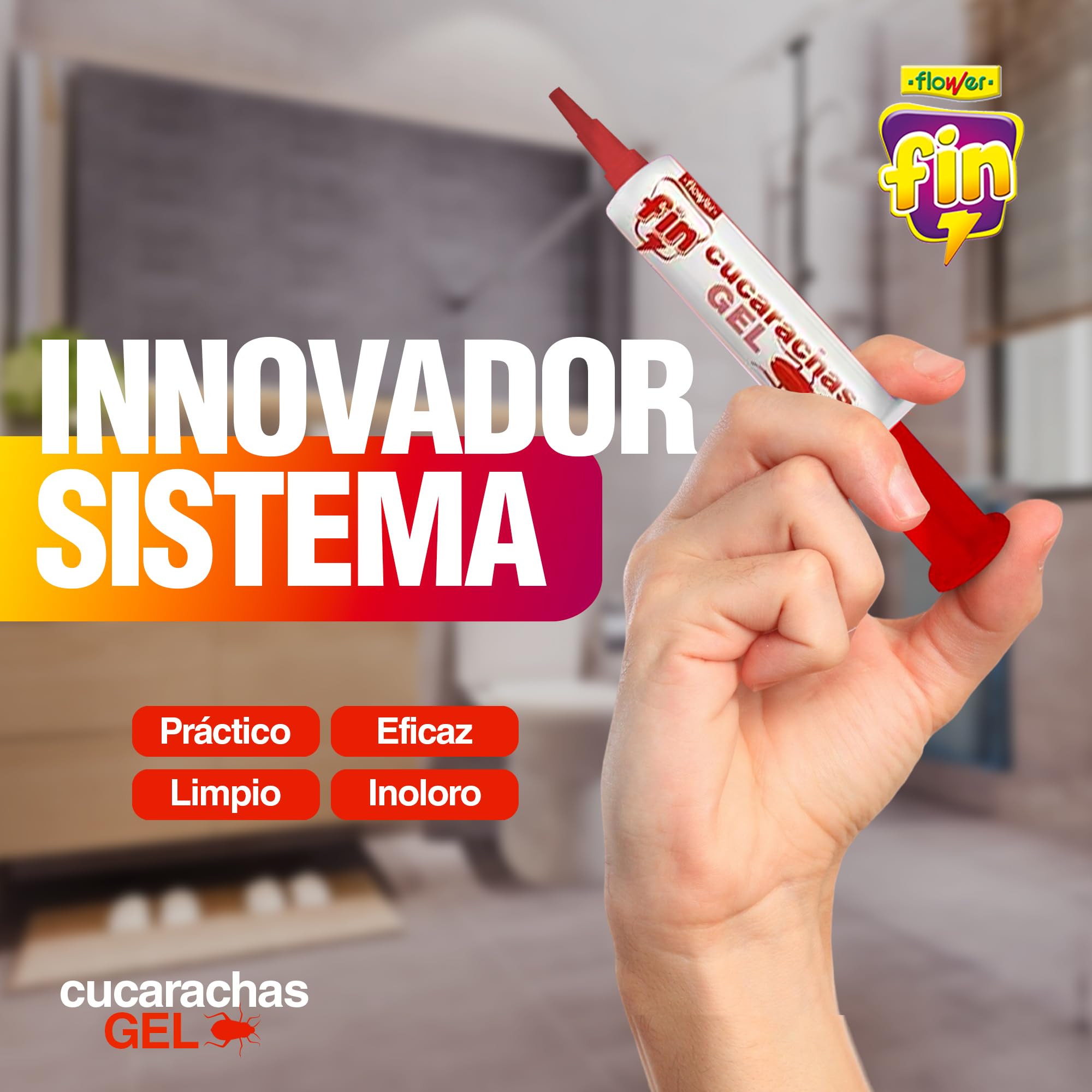 FLOWER x 6 Insecticida Anti Cucarachas Formato Jeringa 10 gr | Jeringuilla Anticucarachas Eficaz Elimina y Mata Cucaracha | Gel Atrayante y Duradero | Interior y Exterior | Aplicación Fácil y Segura
