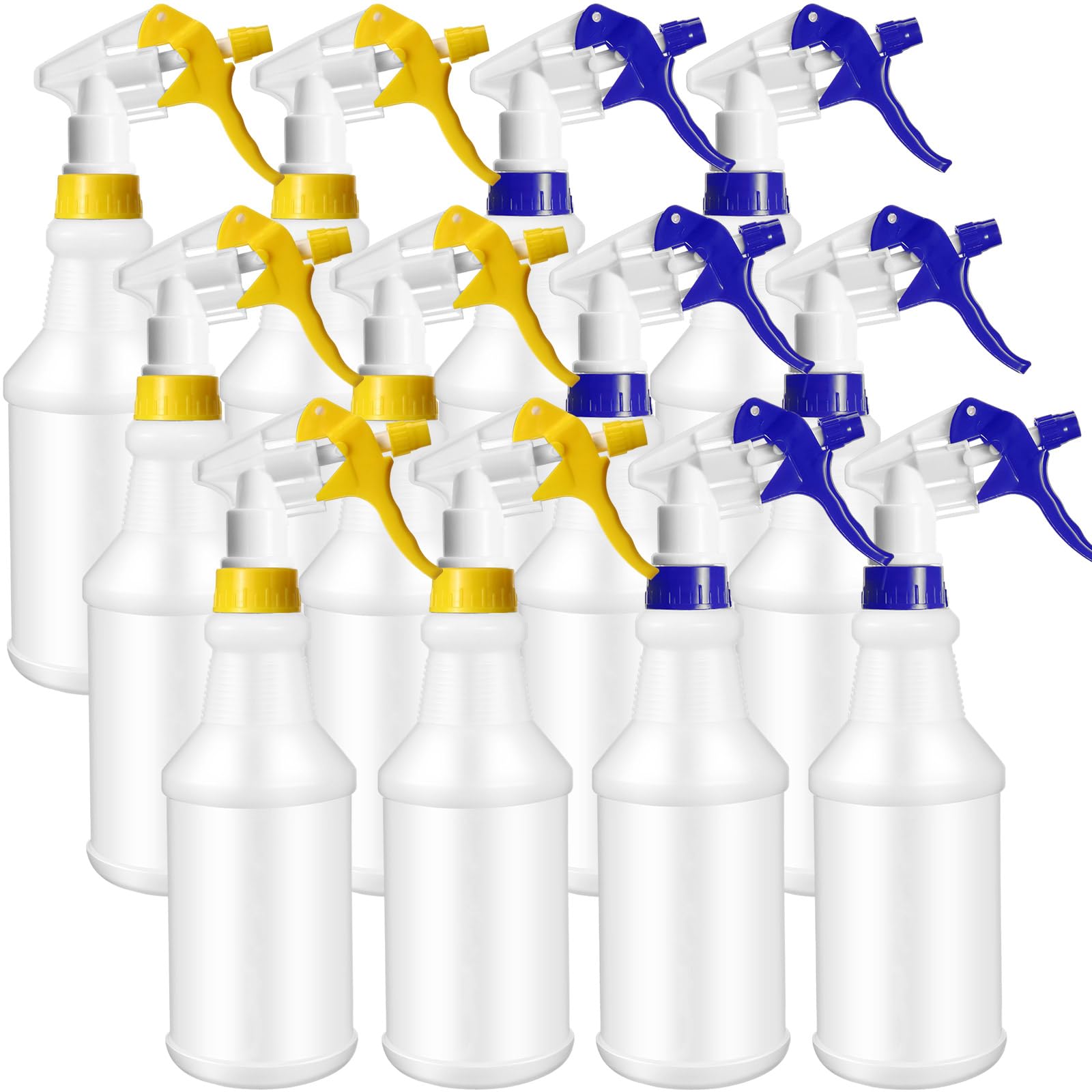 Eccliy 12 botellas de plástico de 16 onzas, vacías y reutilizables para limpieza, agua, detalles de automóviles o baño y cocina, comercial y residencial (amarillo, azul)