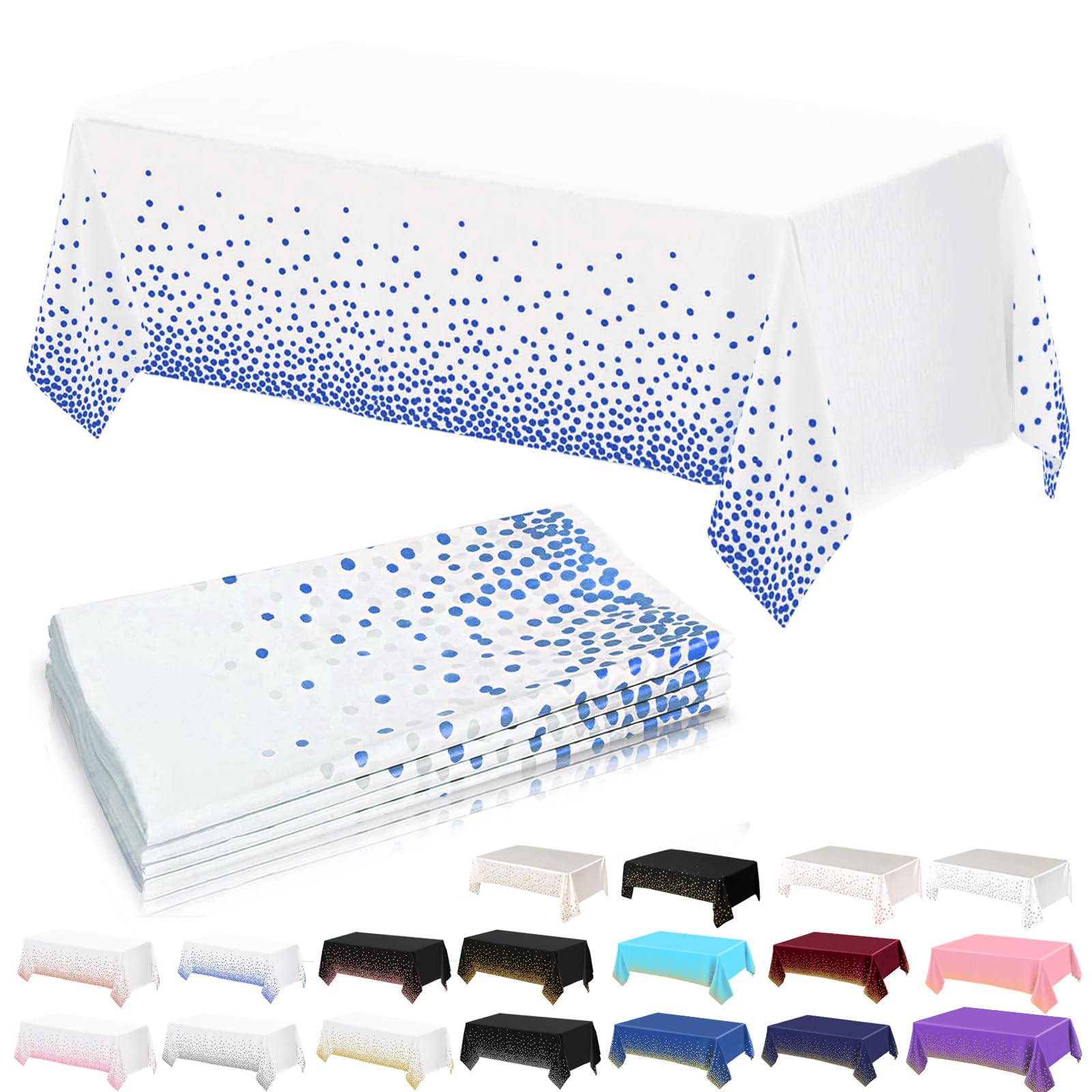 4Pack Plastic White and Blue Dots Table Cloth Party for Rectangle Tables,137x274cm Decorative Paper Table Cloths for Parties Disposable Table Cover for Picnic,Baby Shower,Wedding,Birthday,Christmas
