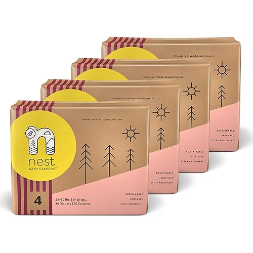 Size 4, 23-30 lbs. (120 Count) Disposable Premium Diapers for Toddlers, Gentle Plant-Based Materials, Fragrance-Free
