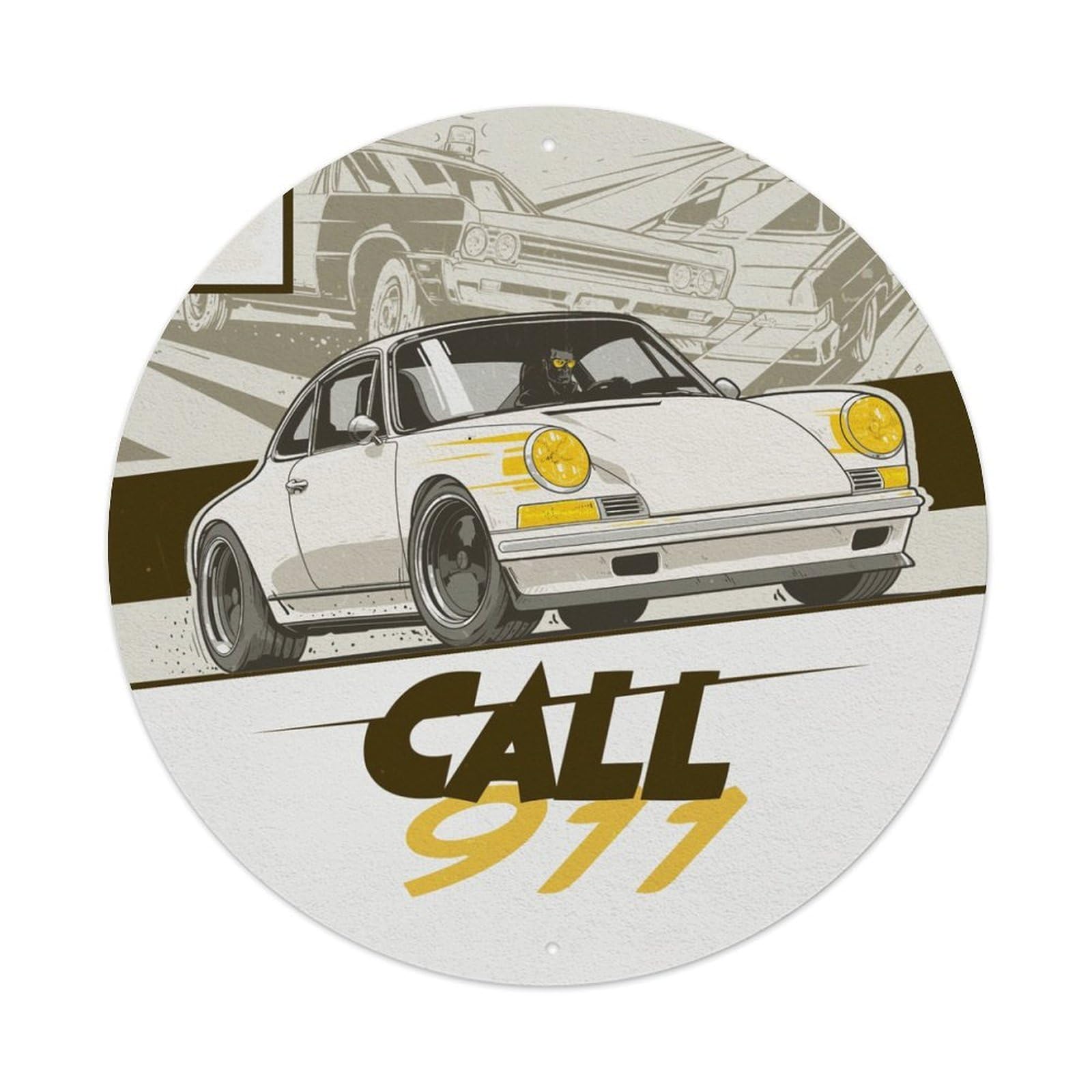 Supercar 911 964 Turbo Racing Anime German Performance Motorsport Metal Tin Sign Plaque Wall Decor for Cafe, Man Cave, Club Bar, Office, Home Garden Round Metal Poster 8x8Inch