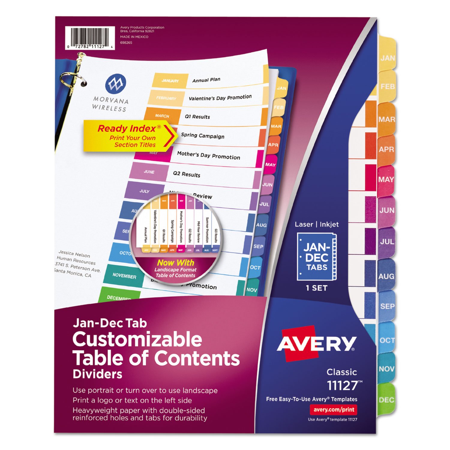 Avery(r) Ready Index(r) Contemporary Multicolor Table of Contents Dividers INDEX,BNDRLTR,JAN-DEC,AST (Pack of20)