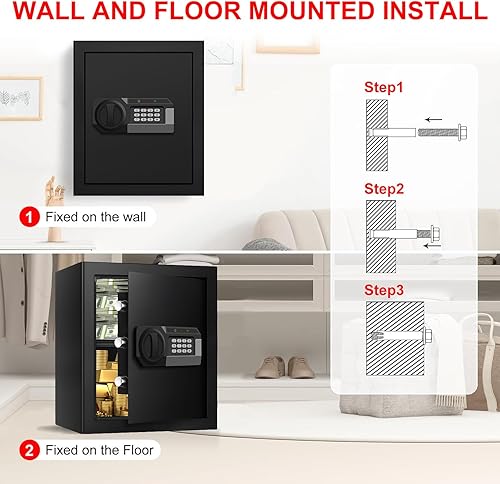 Miniatura 7 de Caja fuerte digital de 3.0 pies cúbicos para documentos, caja fuerte digital para el hogar con sistema de alarma, teclado programable y llaves de
