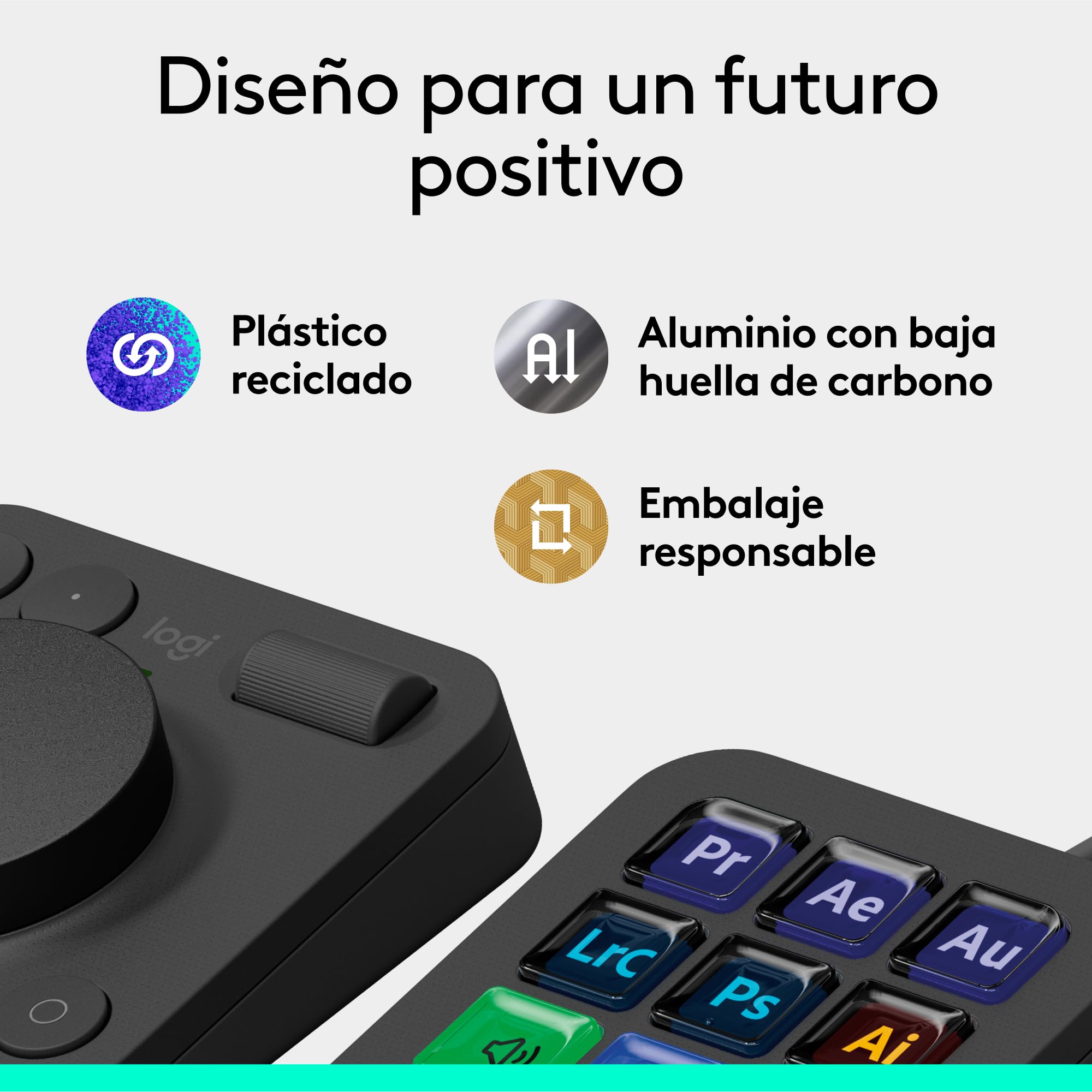 Logitech MX Creative Console, keypad programable | 9 teclas LCD, dial control, diseño gráfico, edición vídeo, fotografía, compatible Adobe, Zoom, Spotify - Grafito