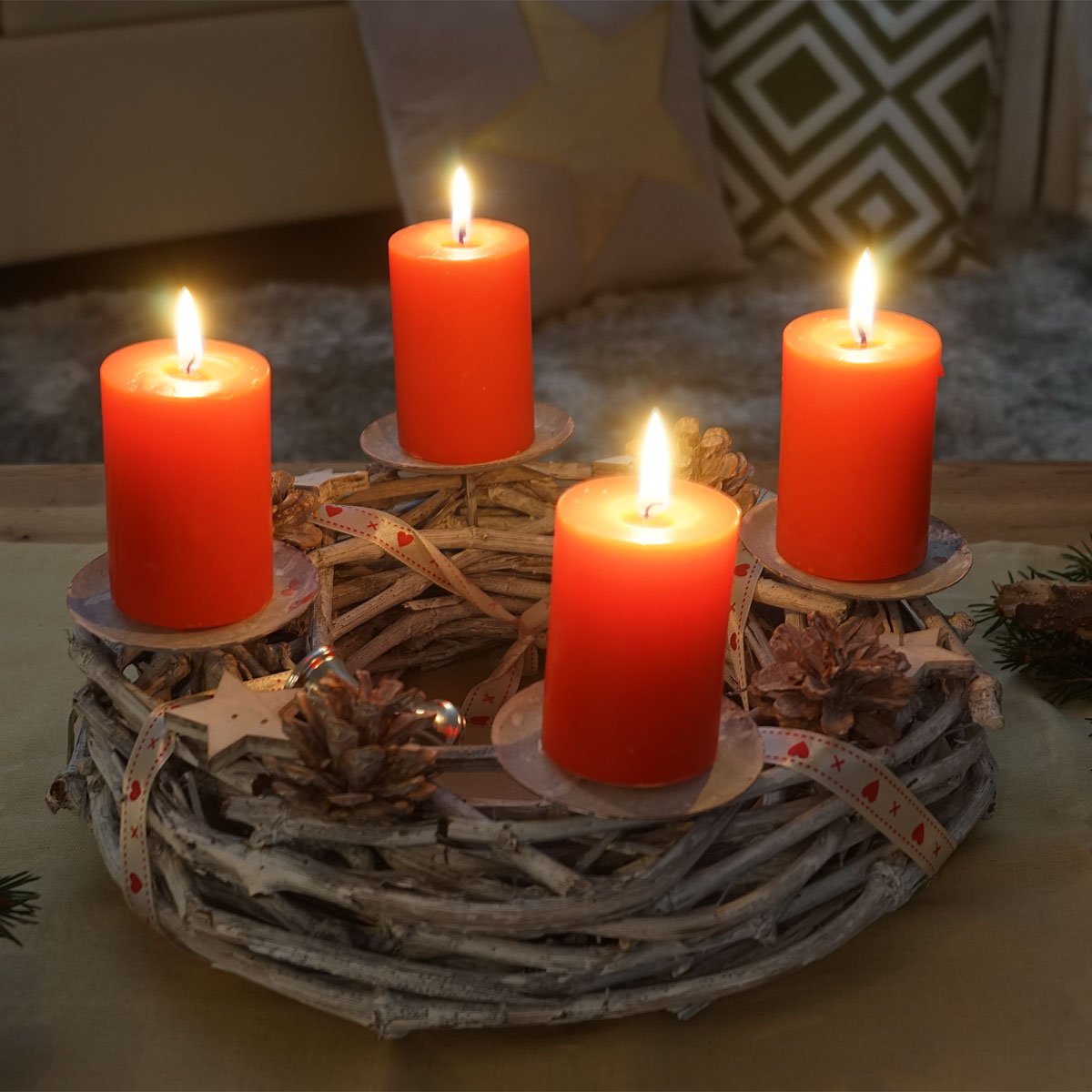 Mendler Corona de Adviento redonda con velas, color rojo