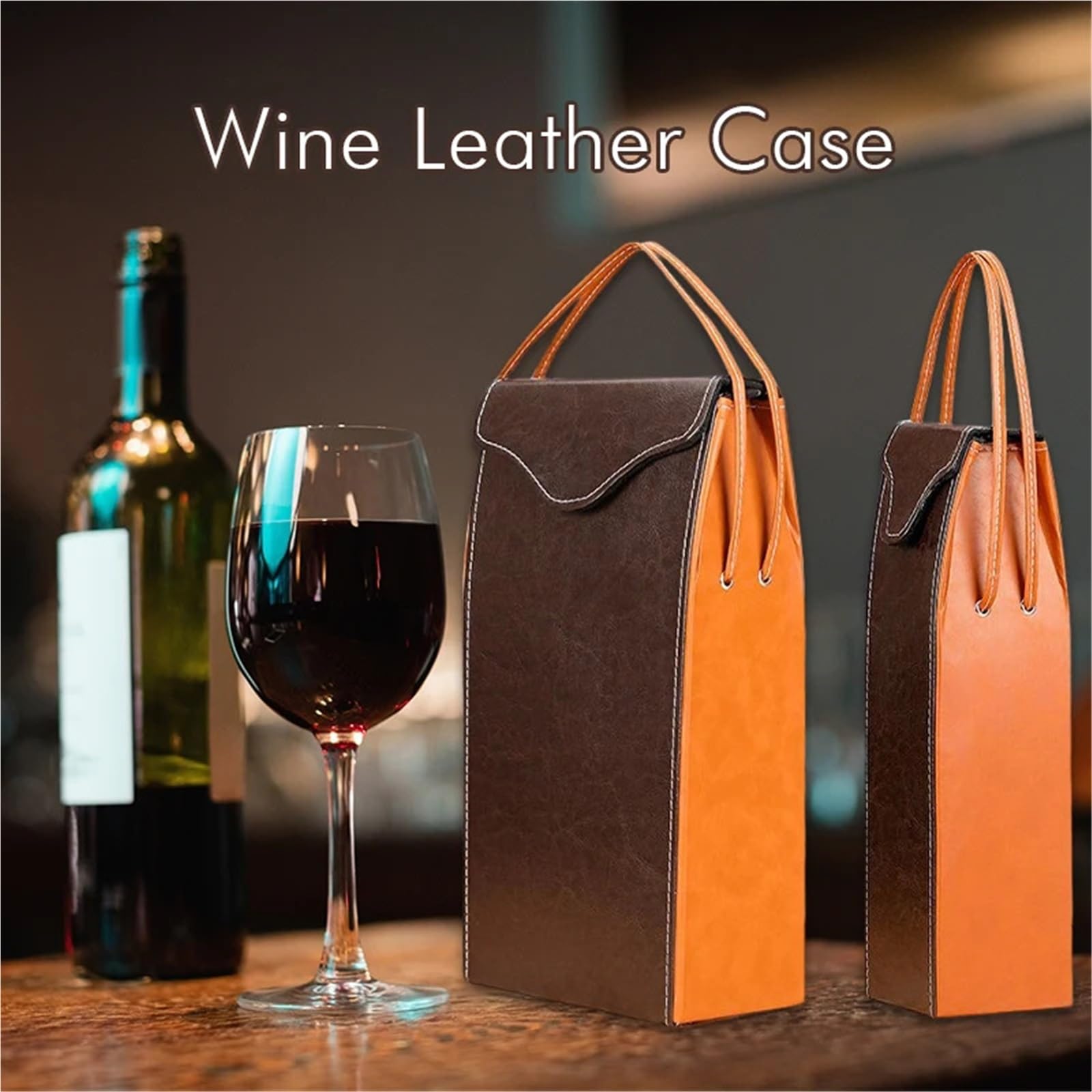 Bolsa De Vino Borsa for imballaggio del Vino Rosso in Pelle PU, Borsa Riutilizzabile for Il Trasporto del Vino, scatole for imballaggio di Bottiglie Singole di Champagne con Manici(Brown02)