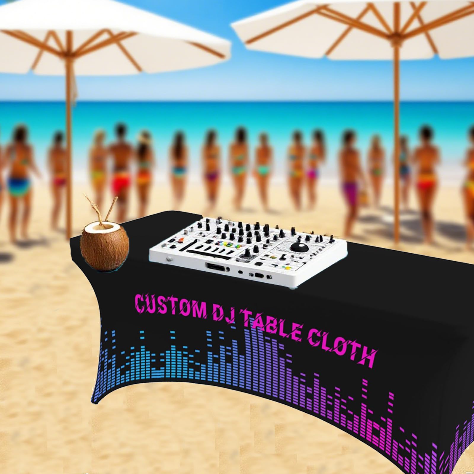 Tovaglia da DJ personalizzata con logo aziendale, tovaglia personalizzata in poliestere spandex elasticizzato per tavoli da 1,2 m/1,8 m, tovaglia personalizzata per feste, matrimoni, fiere, eventi