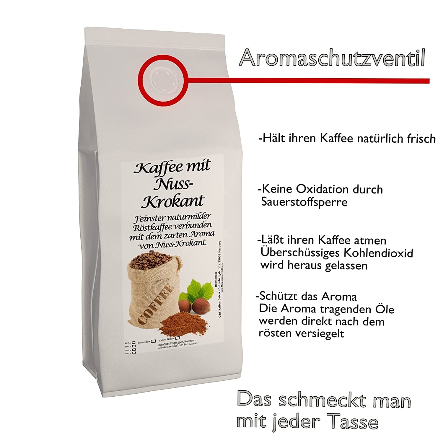 4 x 500g leckere, nussige Aromakaffee Sorten - Kaffee mit Haselnuss, Macadamia, Nuss-Krokant, Amaretto (Ganze Bohnen)