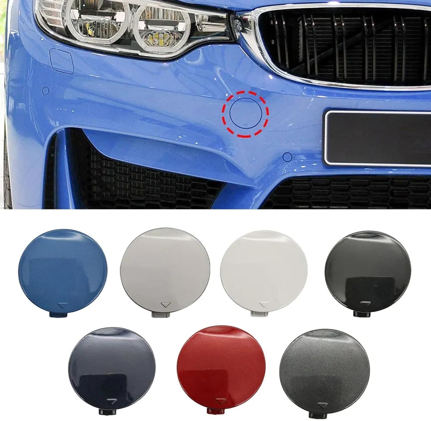 Car Tow Hook Cover for BMW F80 M3 F82/F83 M4 2014-2019, 1Pcs Front Tow Hook Cap Black/White/Blue/Red/Silver/Grey 51118063105