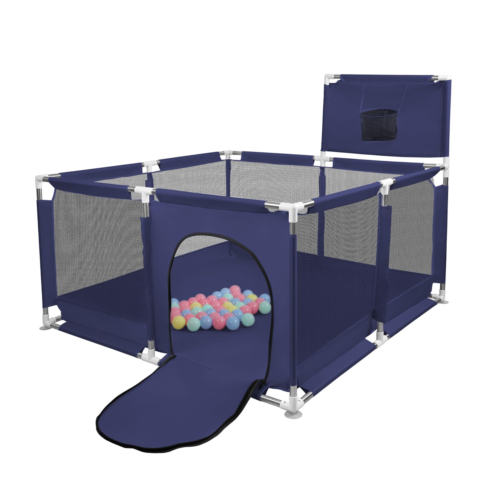 Parc Bébé, Centre d'activités pour Enfants, Modulable, Grand Parc De Jeux avec 50pcs Boules Plastiques, pour la Maison (126x126x66cm, Bleu Marine)