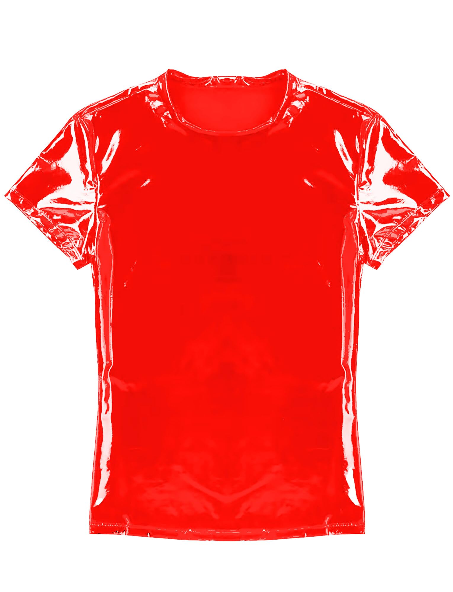AIEOE T-shirt en cuir verni pour homme - Effet mouillé - Manches courtes - Sexy - Brillant - Tenue de fête