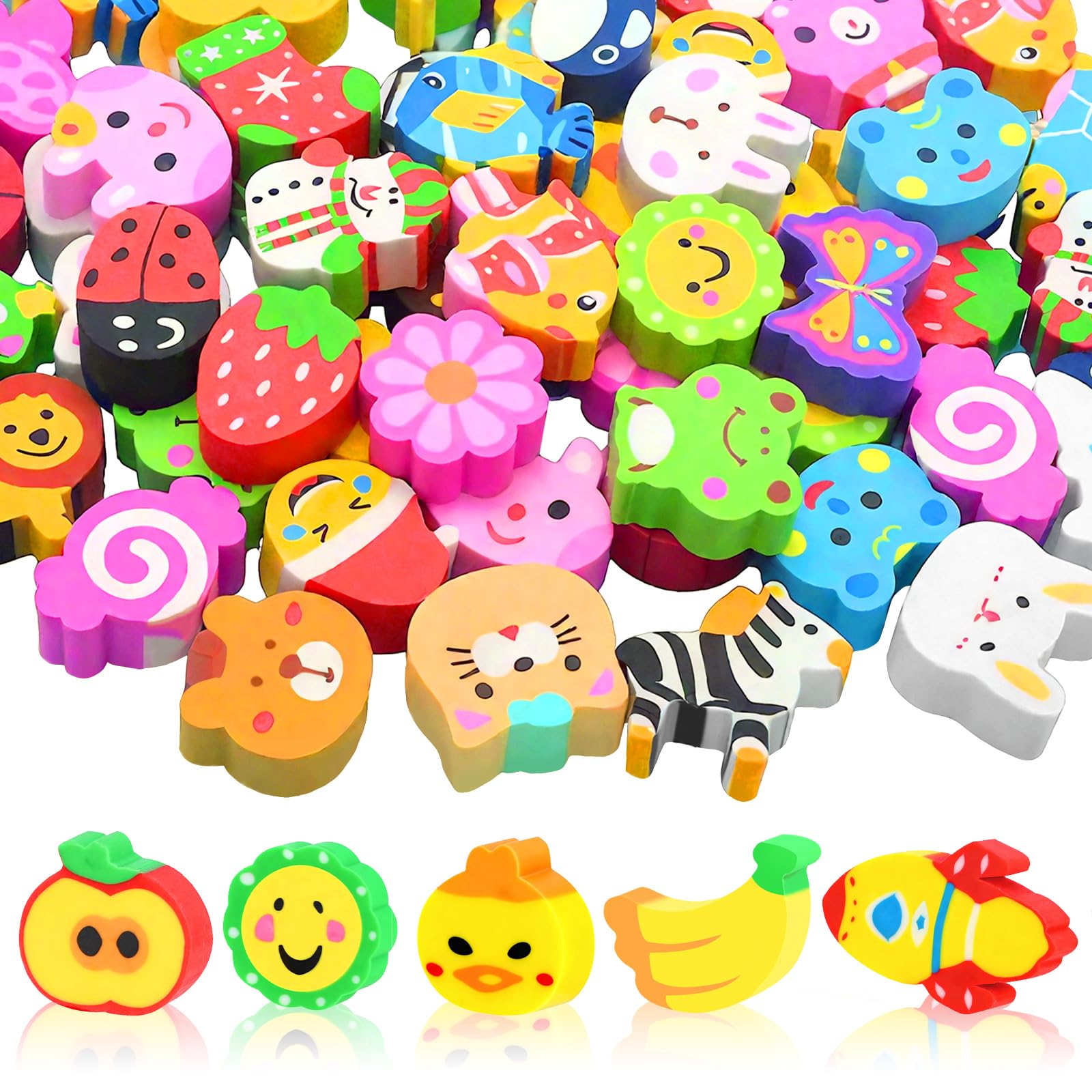 Mignonni Gomme per Animali 60 Pezzi - Gomme da Cancellare per Bambini, Bomboniere, Regali Studenti