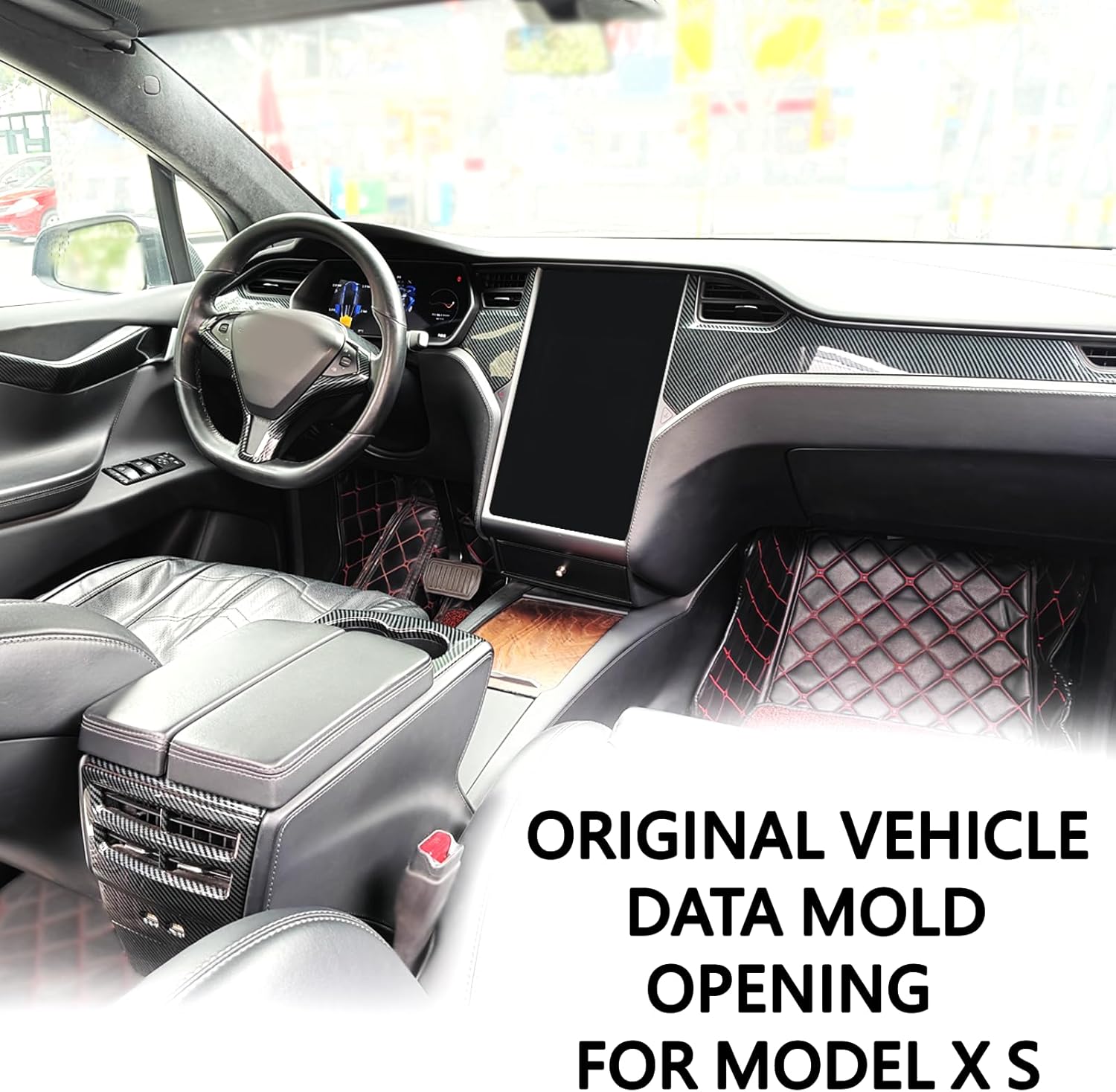 Interior Cover for Tesla Model X Model S 2014-2024,Steering Wheel Trim,Rear Air Vent Outlet,Middle Control Trims,Water Cup Holder,Window Switch Button Kit Imitate Carbon Fiber (Pack of 12)